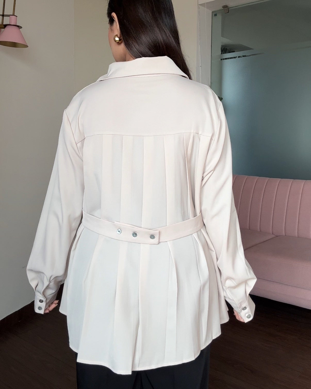 Waist Detailing Button Down Peplum Top