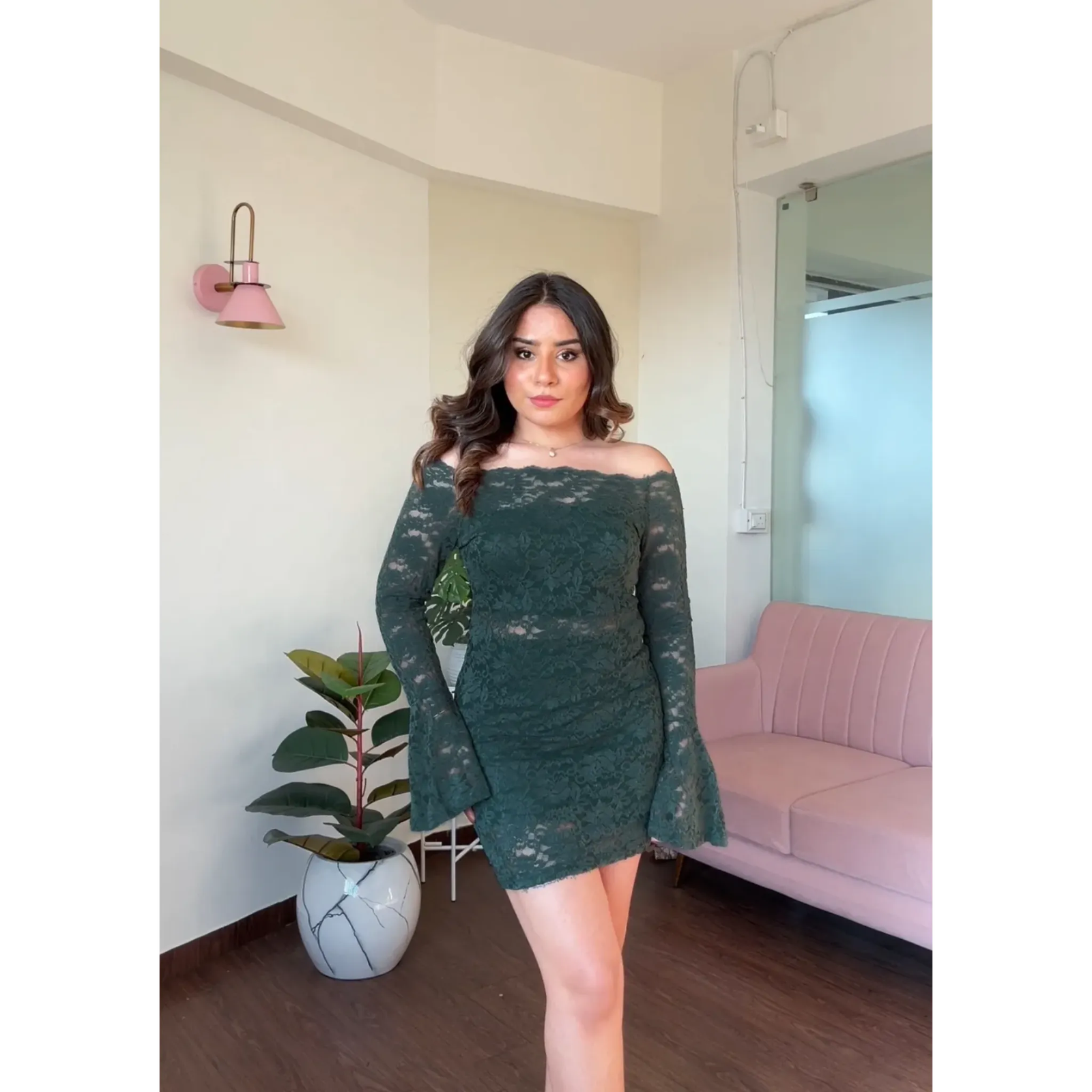 Lacy Cut Out Sheer Mini Dress