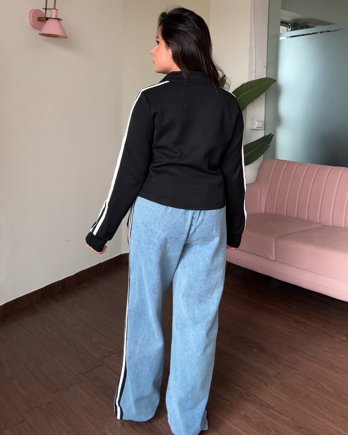 Denim Zip Up Contrast Detailing Co-ord Set