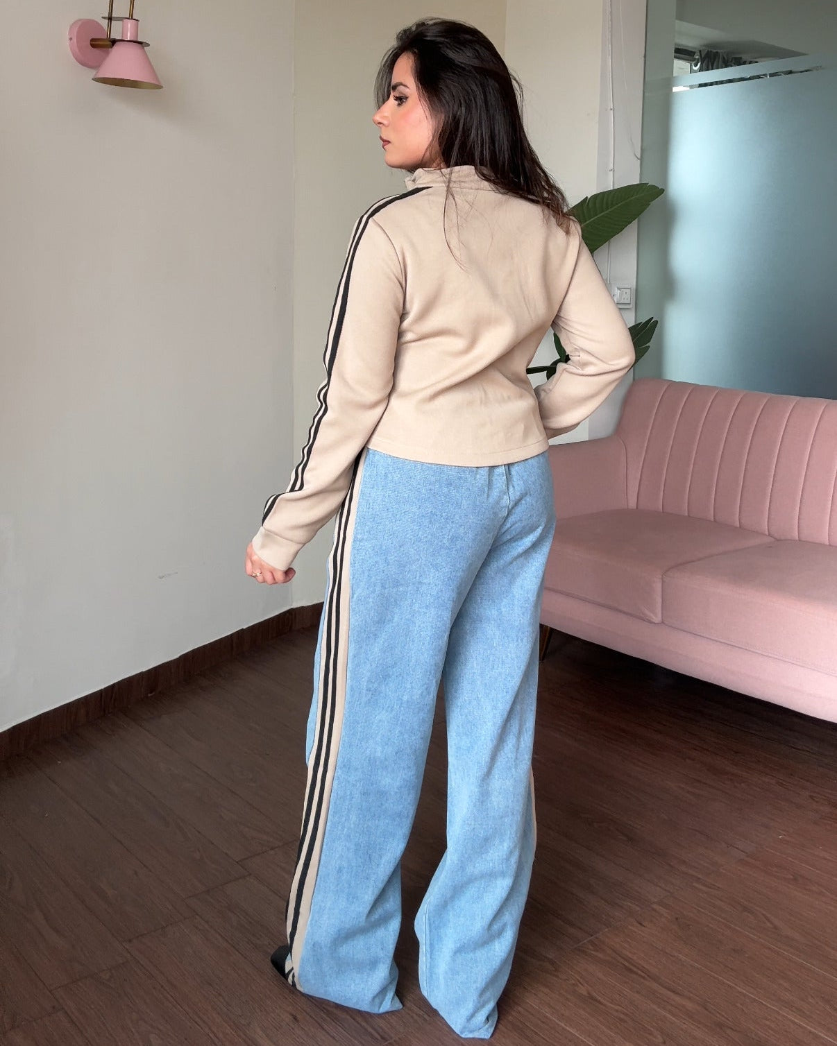 Denim Zip Up Contrast Detailing Co-ord Set