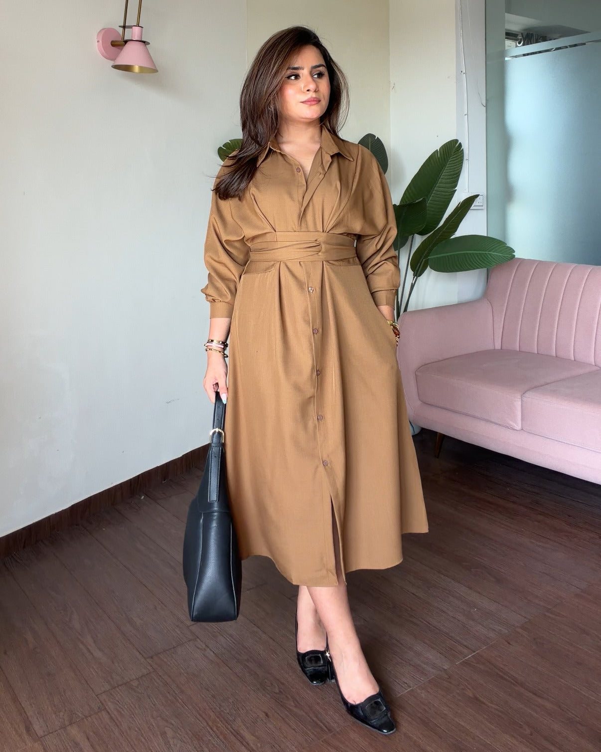 Collared Wrap Style Shirt Dress