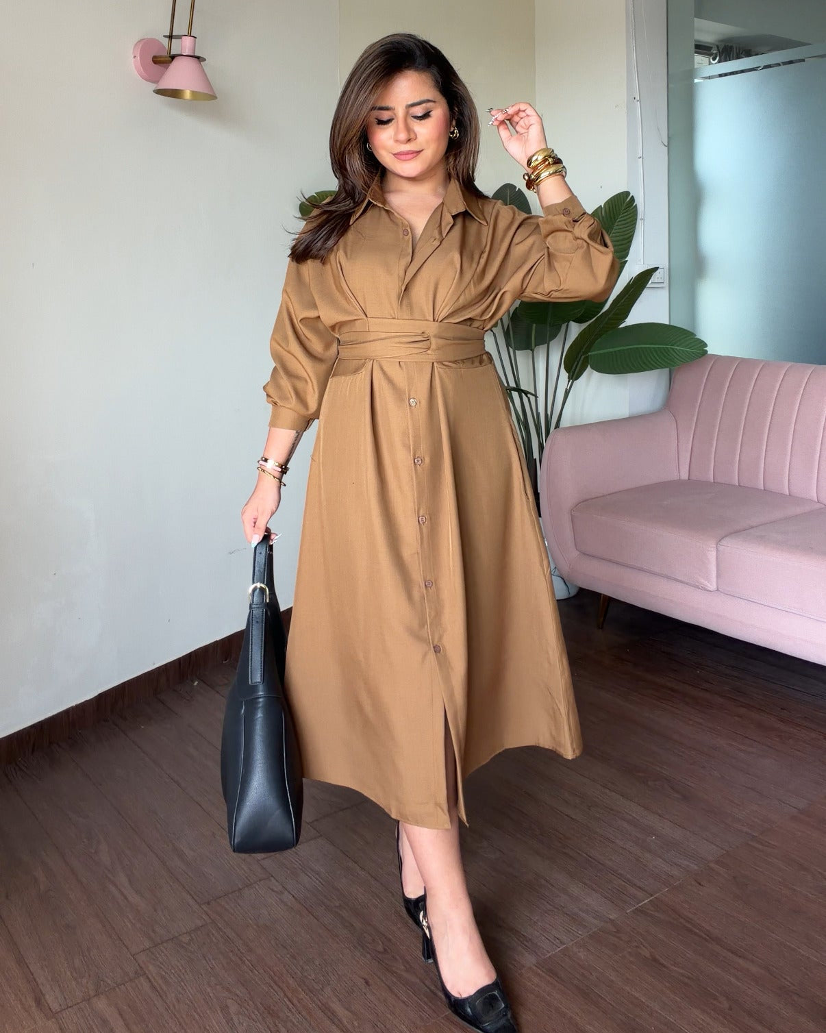 Collared Wrap Style Shirt Dress