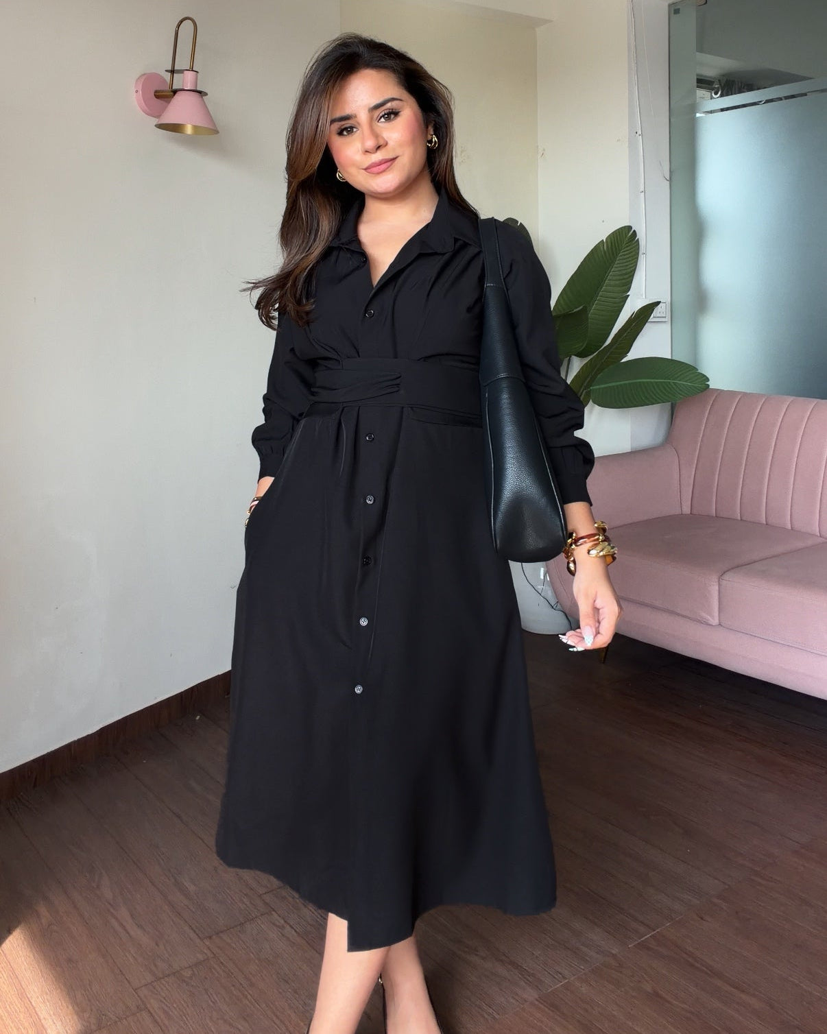 Collared Wrap Style Shirt Dress