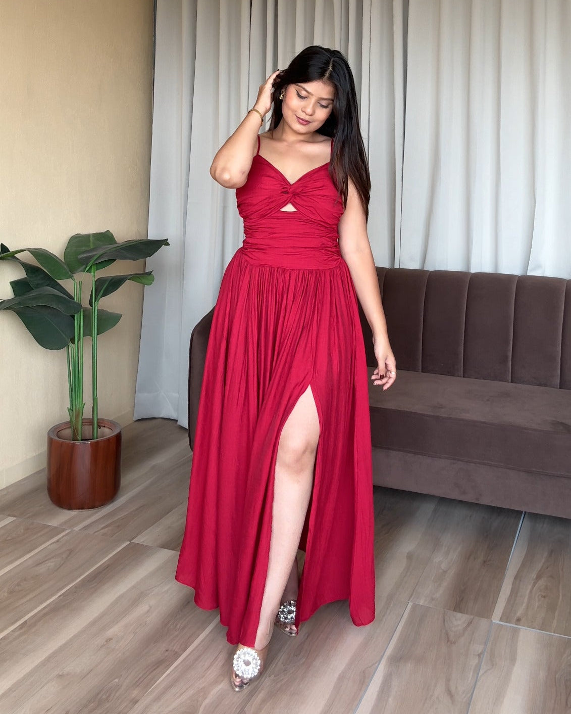 Padded Knot Detailing Fit And Flared Summer Dress