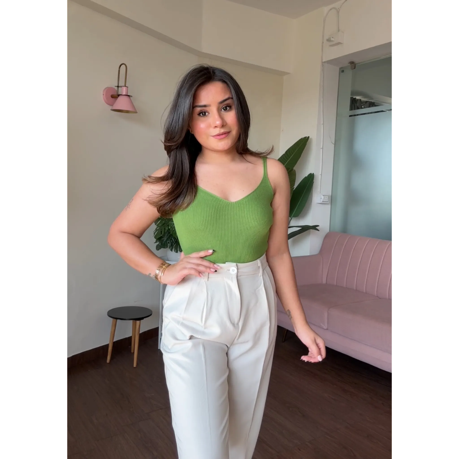 V Neck Ribbed Cami Top