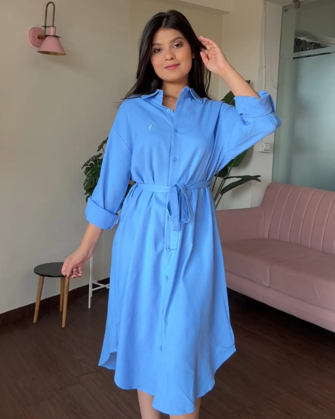Linen Shirt Dress With Belt
