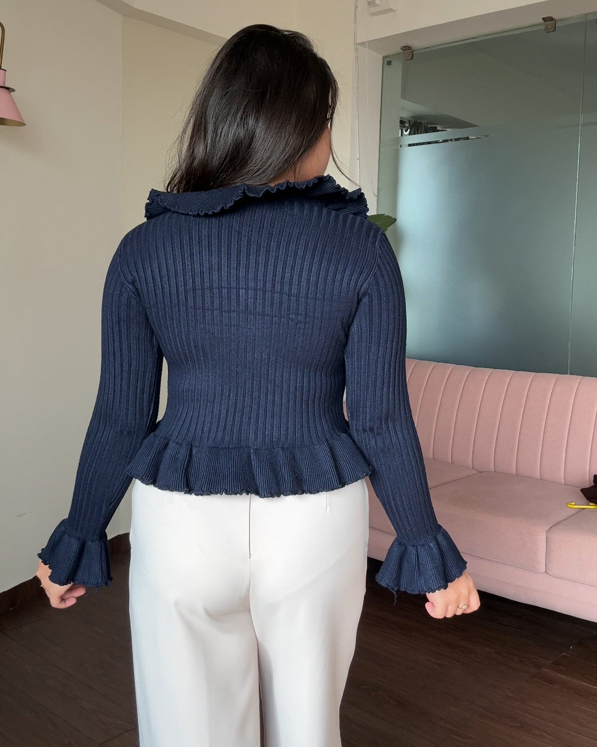 Ruffle Fitted Ribbed Winter Top