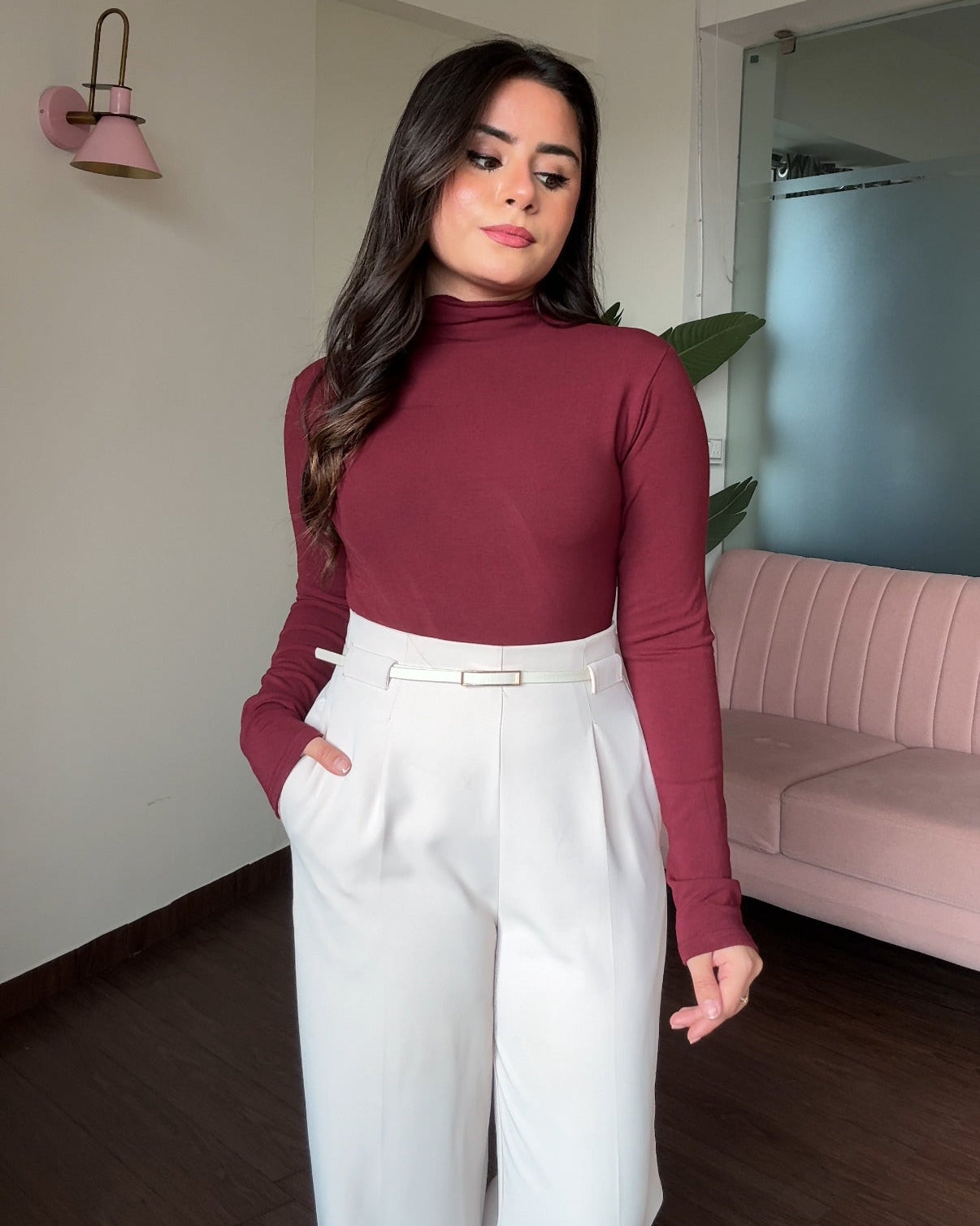 Thick Warm Fitted Hughneck Top With Fleece Inside