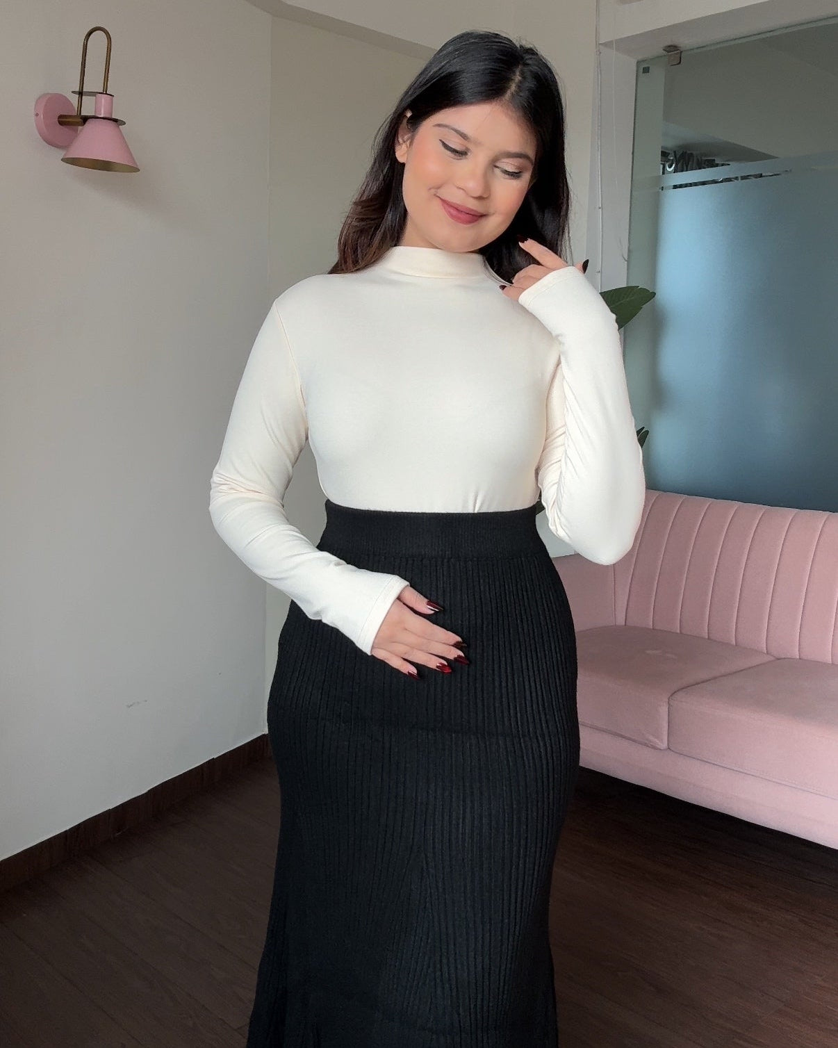 Thick Warm Fitted Highneck Top With Fleece Inside