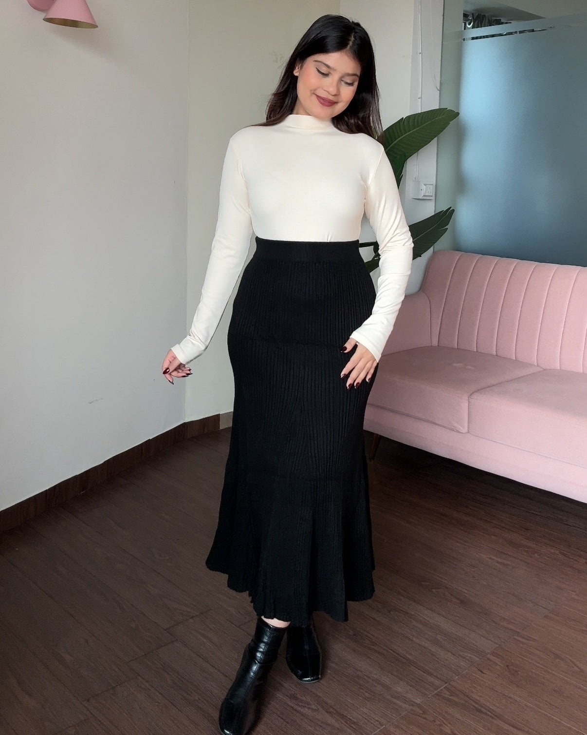 Knitted Flared Winter Midi Skirt