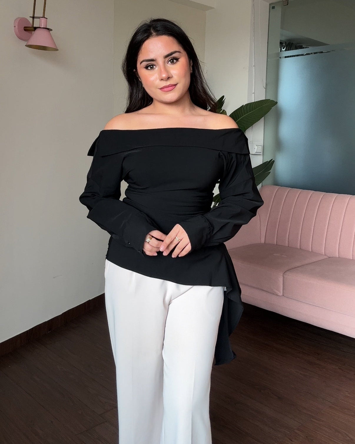 Off Shoulder Cotton Full Sleeve Shirt Top