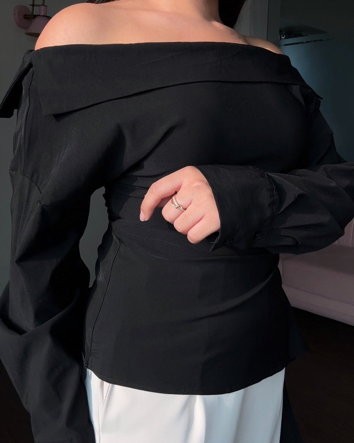 Off-Shoulder Cotton Full Sleeve Shirt Top