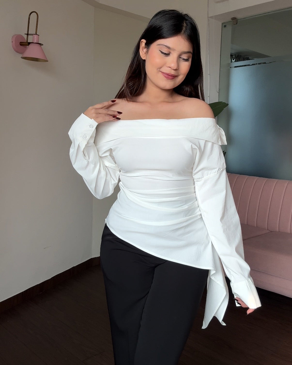 Off Shoulder Cotton Full Sleeve Shirt Top