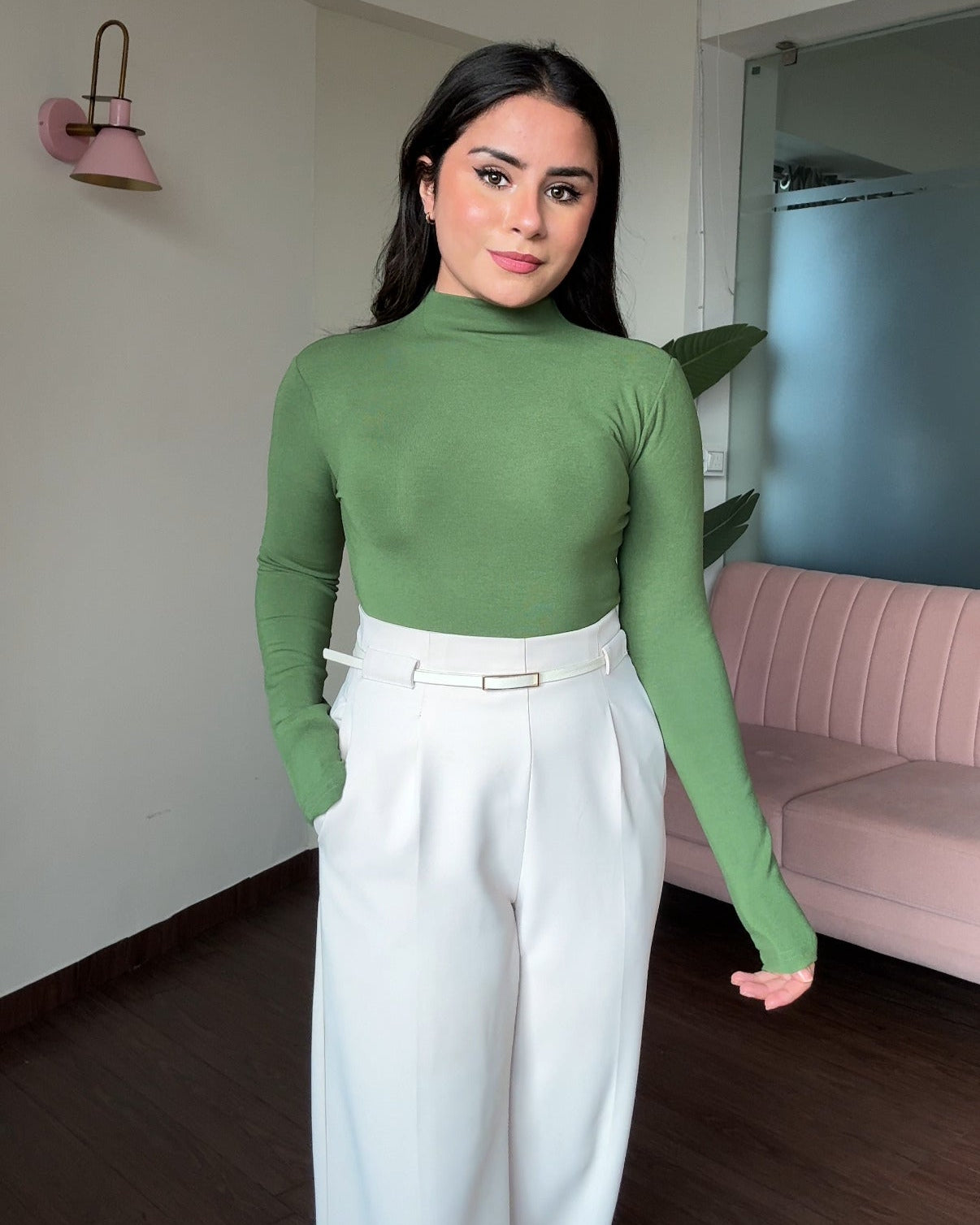 Thick Warm Fitted Highneck Top With Fleece Inside