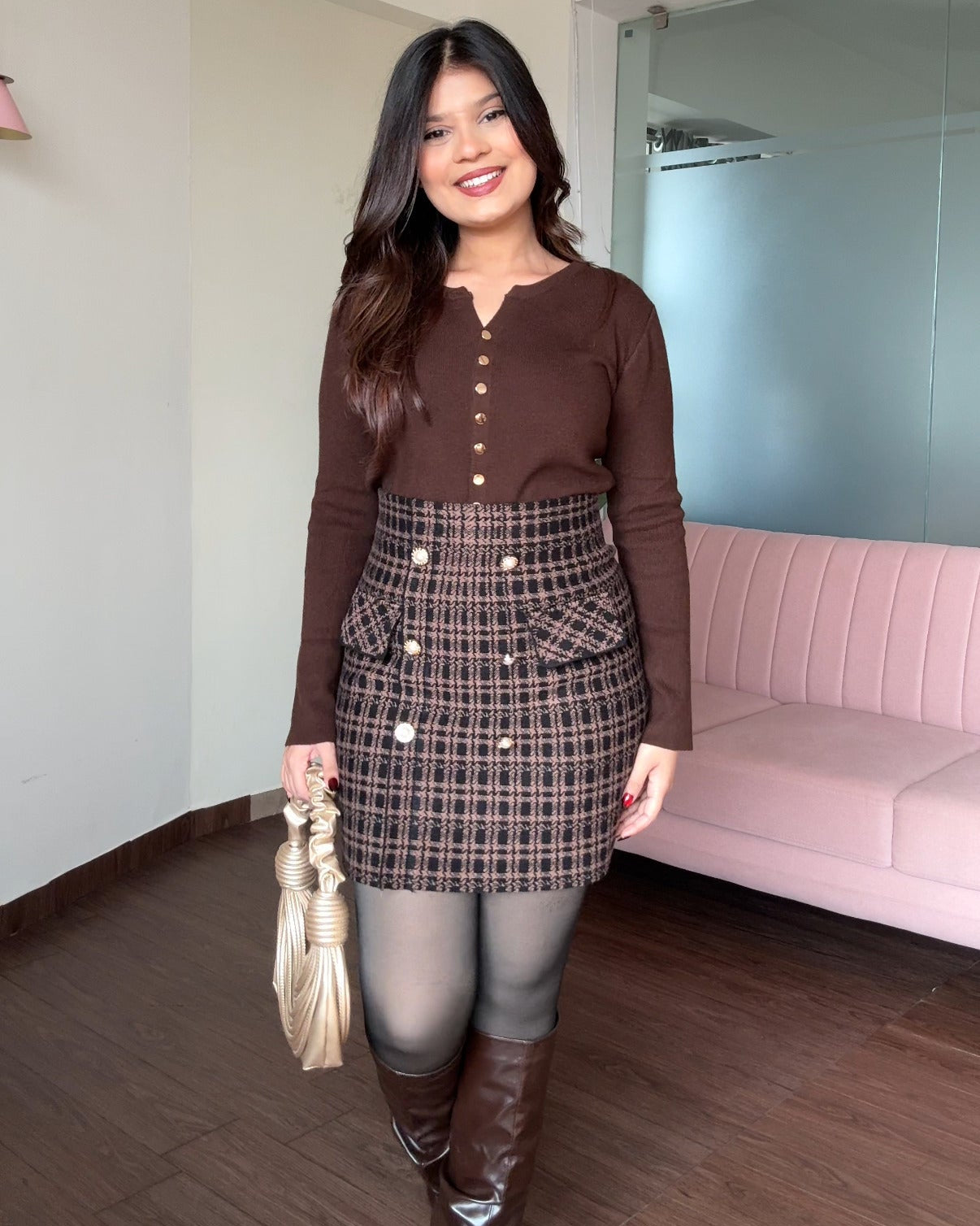 Checker Pocket Detailing Mini Skirt