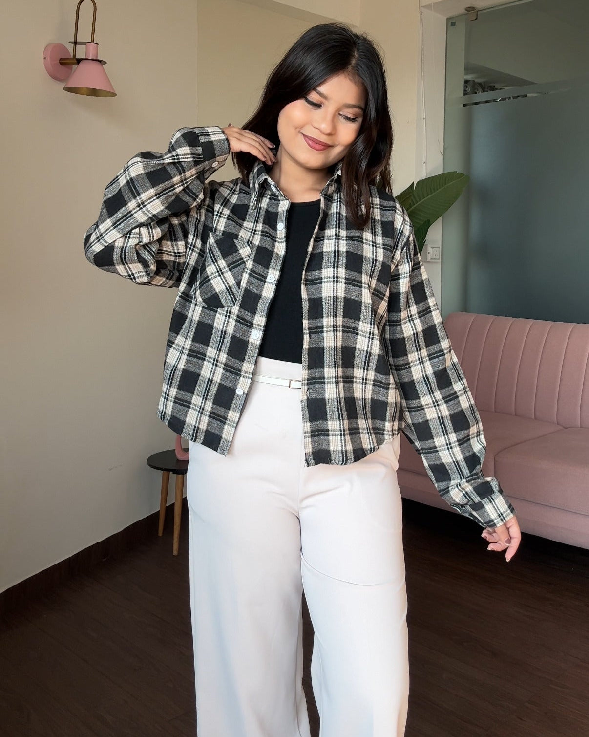 Checker Cropped Shacket