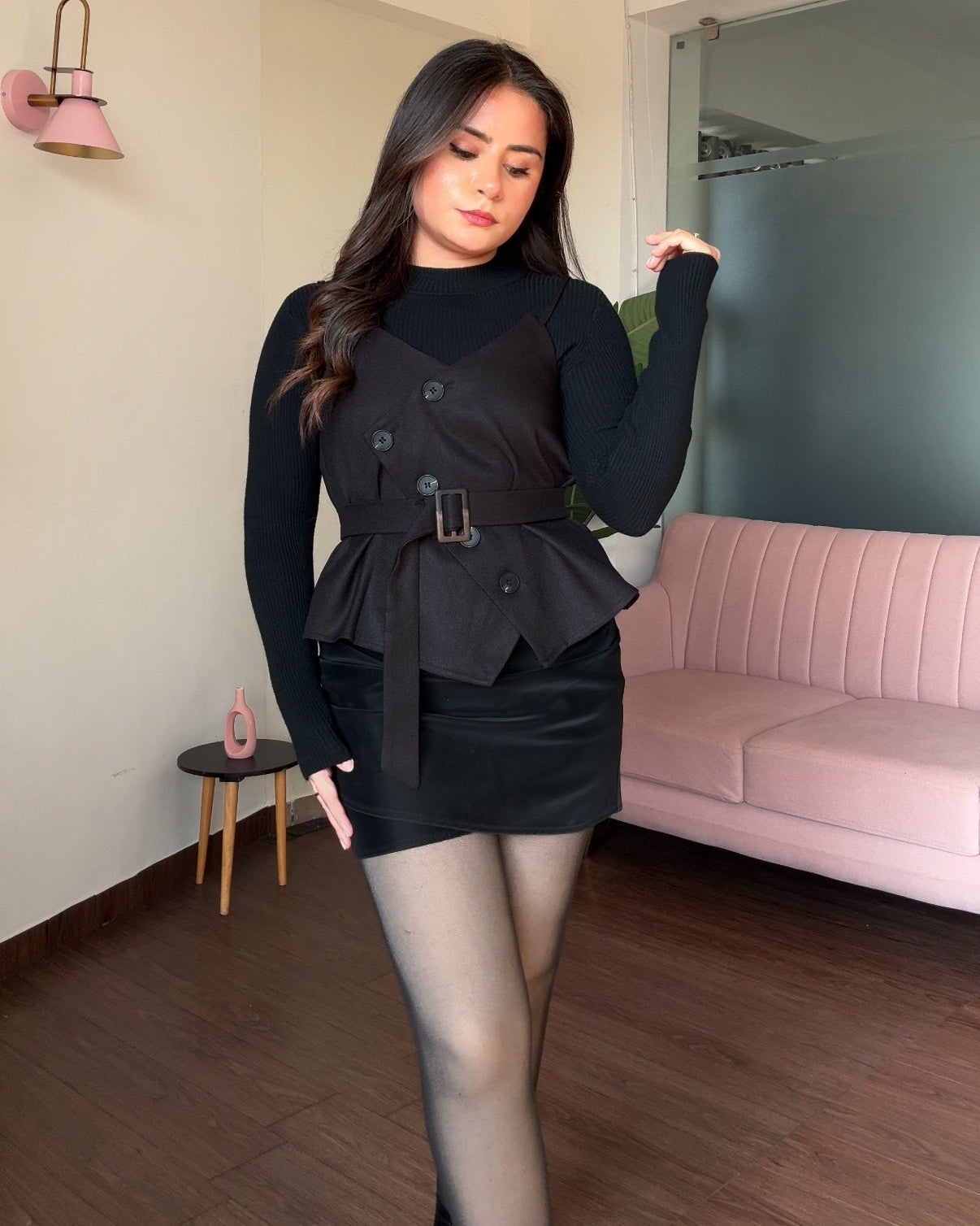 3-Piece Trench Vest Detailing Top With Belt