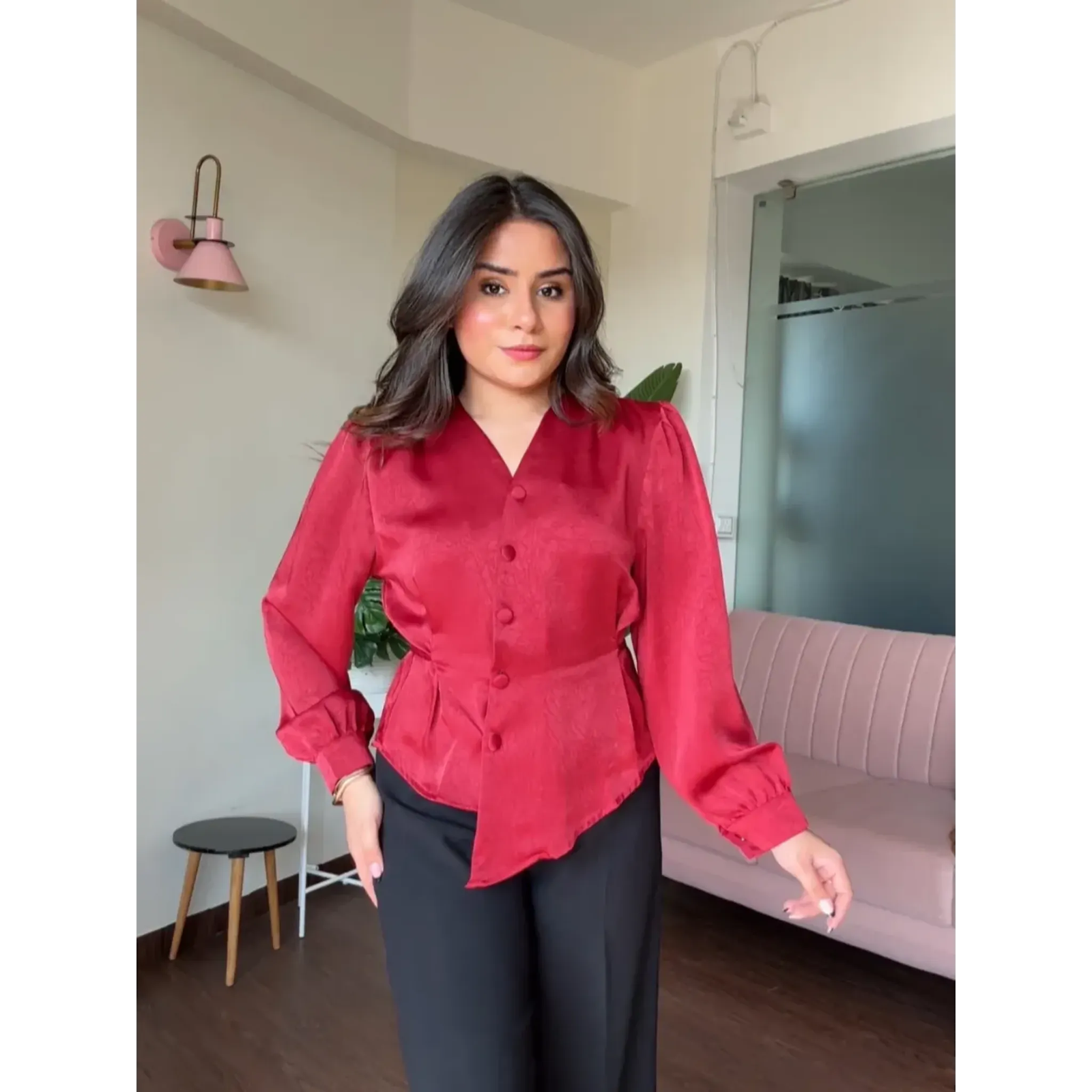 Satin Back Tie Up Full Sleeves Top