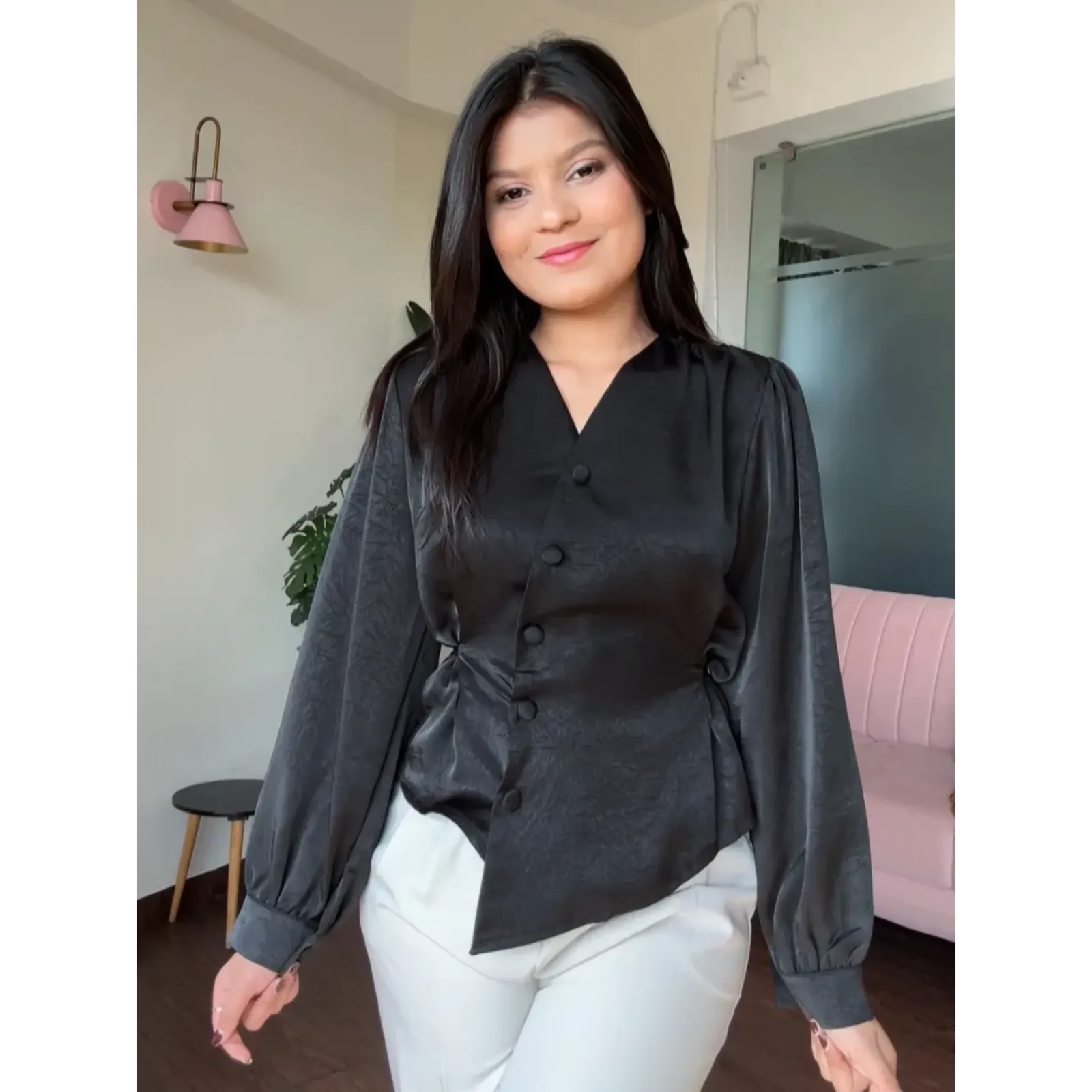 Satin Back Tie Up Full Sleeves Top