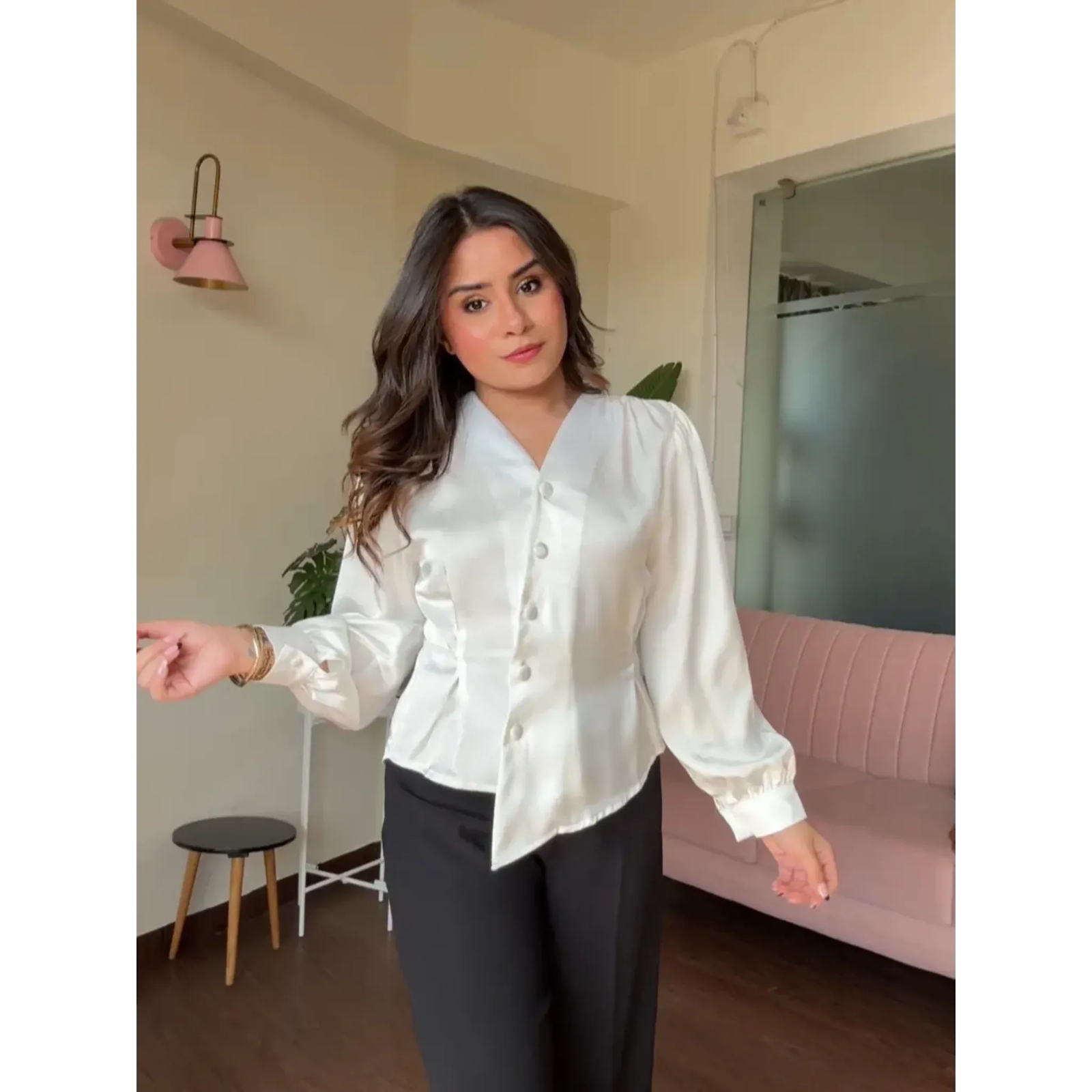 Satin Back Tie Up Full Sleeves Top