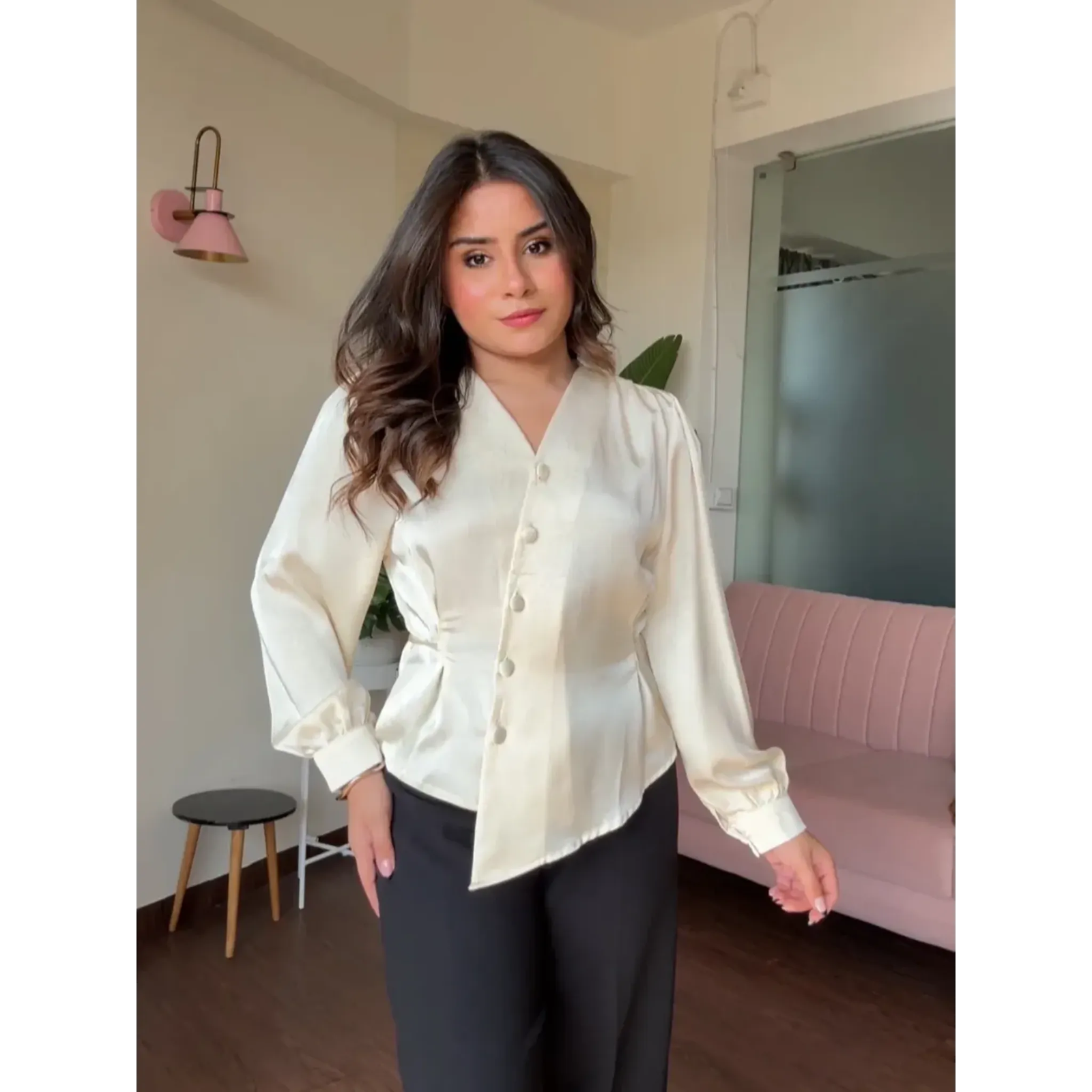 Satin Back Tie Up Full Sleeves Top