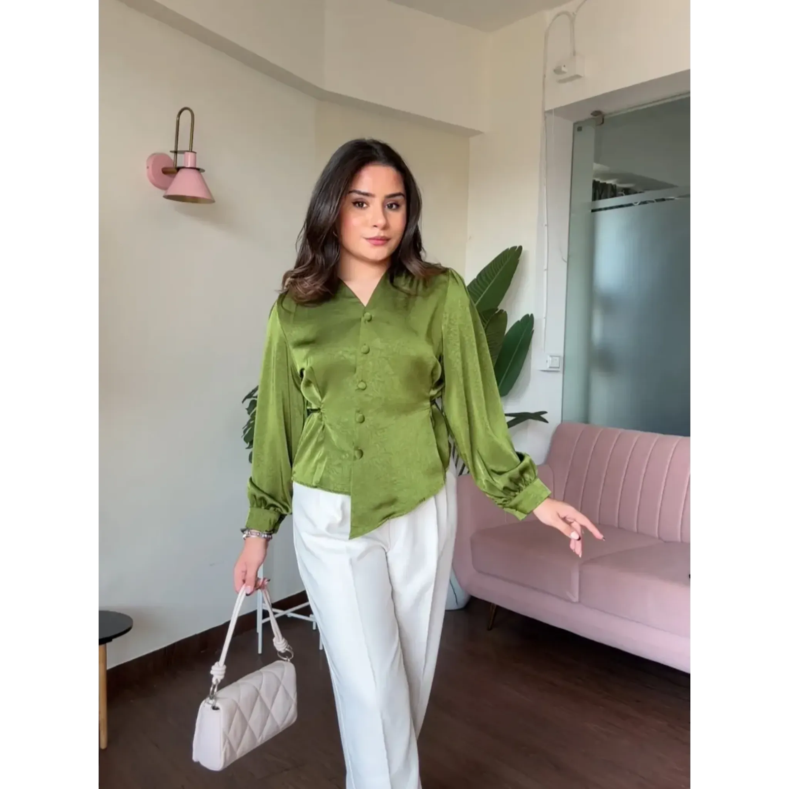 Satin Back Tie Up Full Sleeves Top
