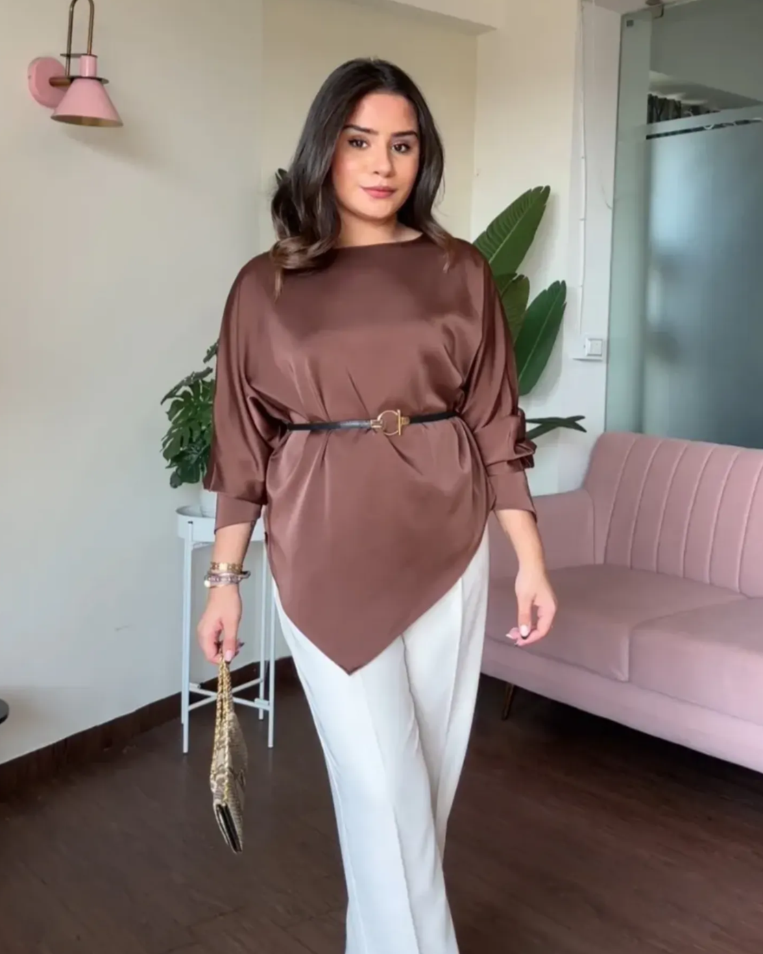 V Shape Hem Blouse With Belt