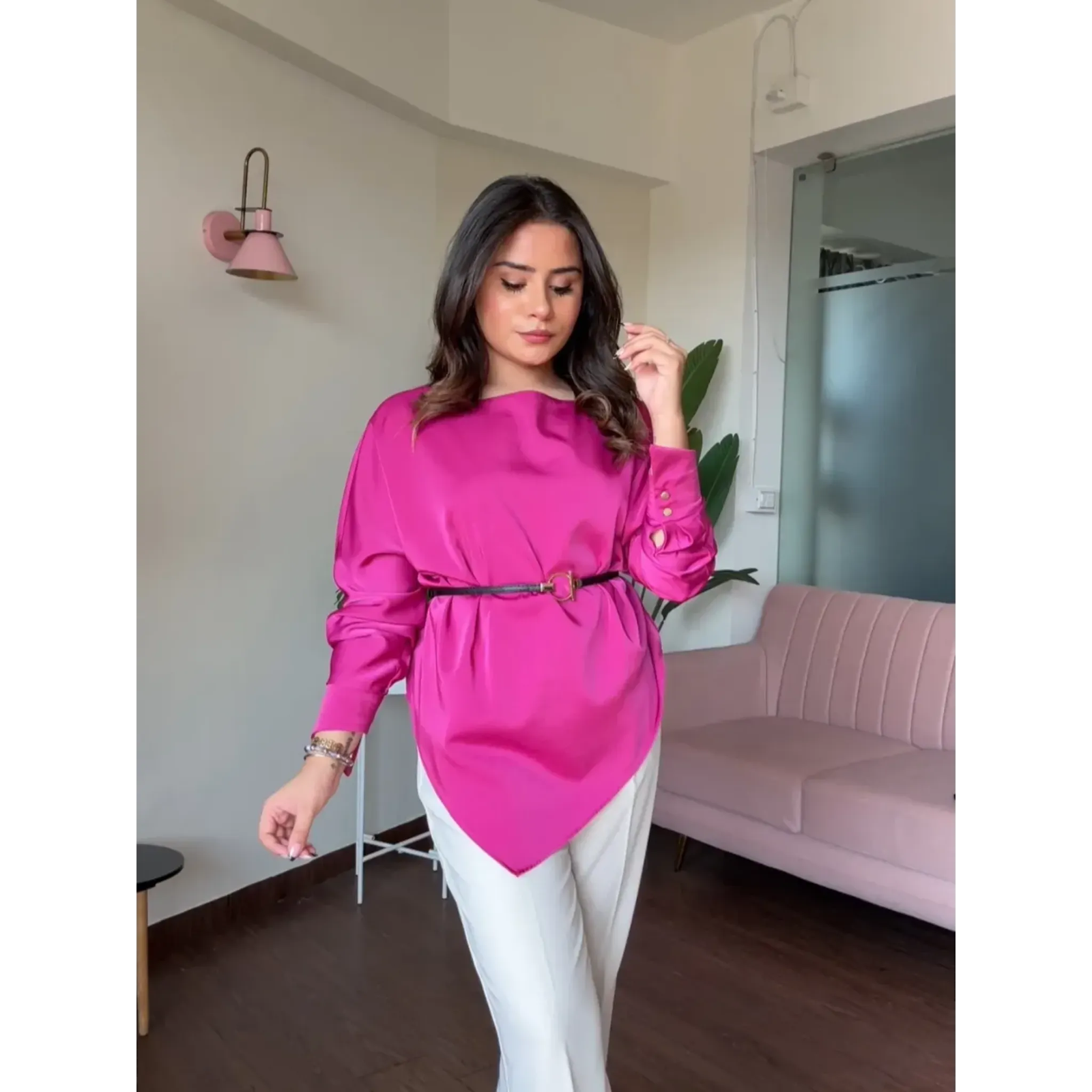 V Shape Hem Blouse With Belt