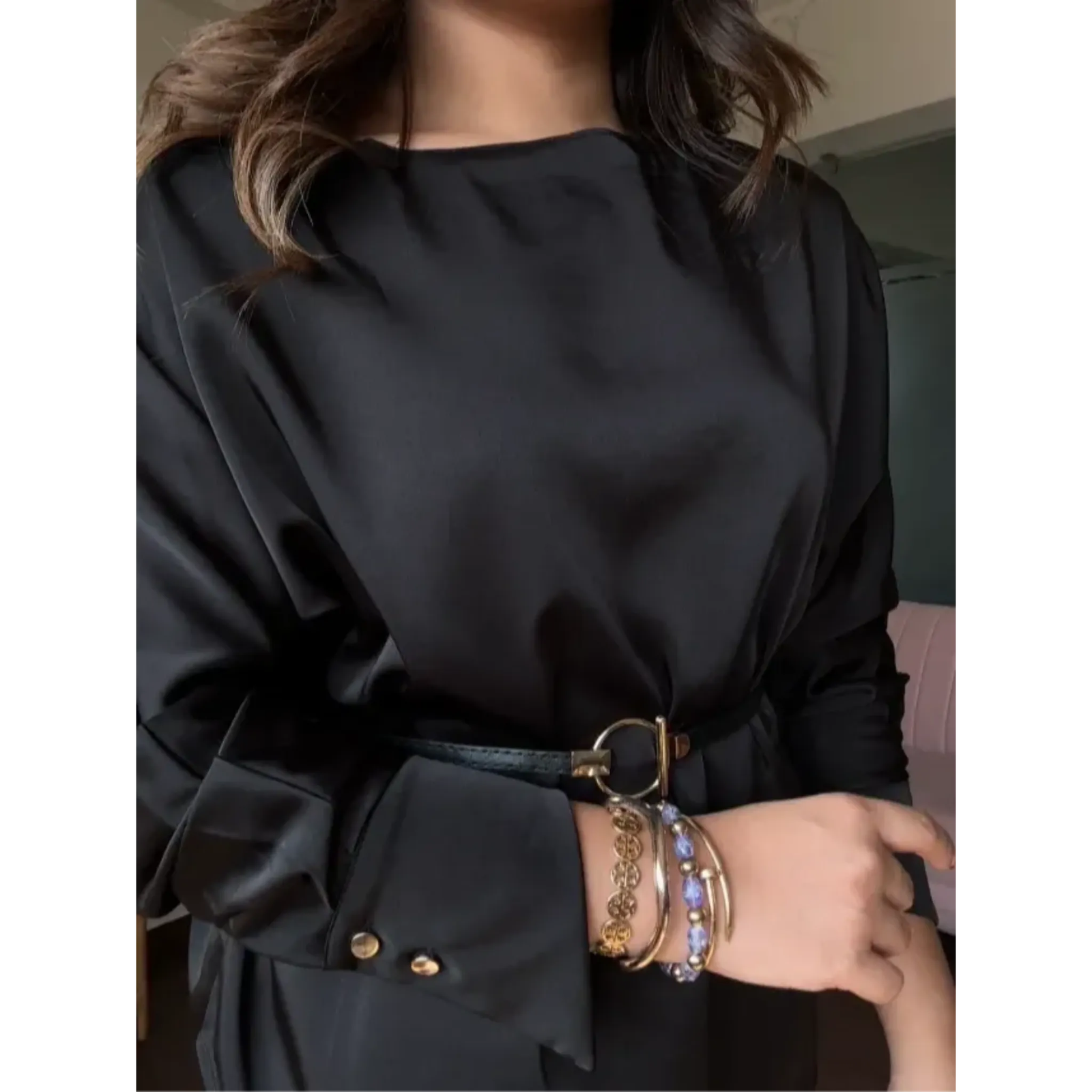 V Shape Hem Blouse With Belt