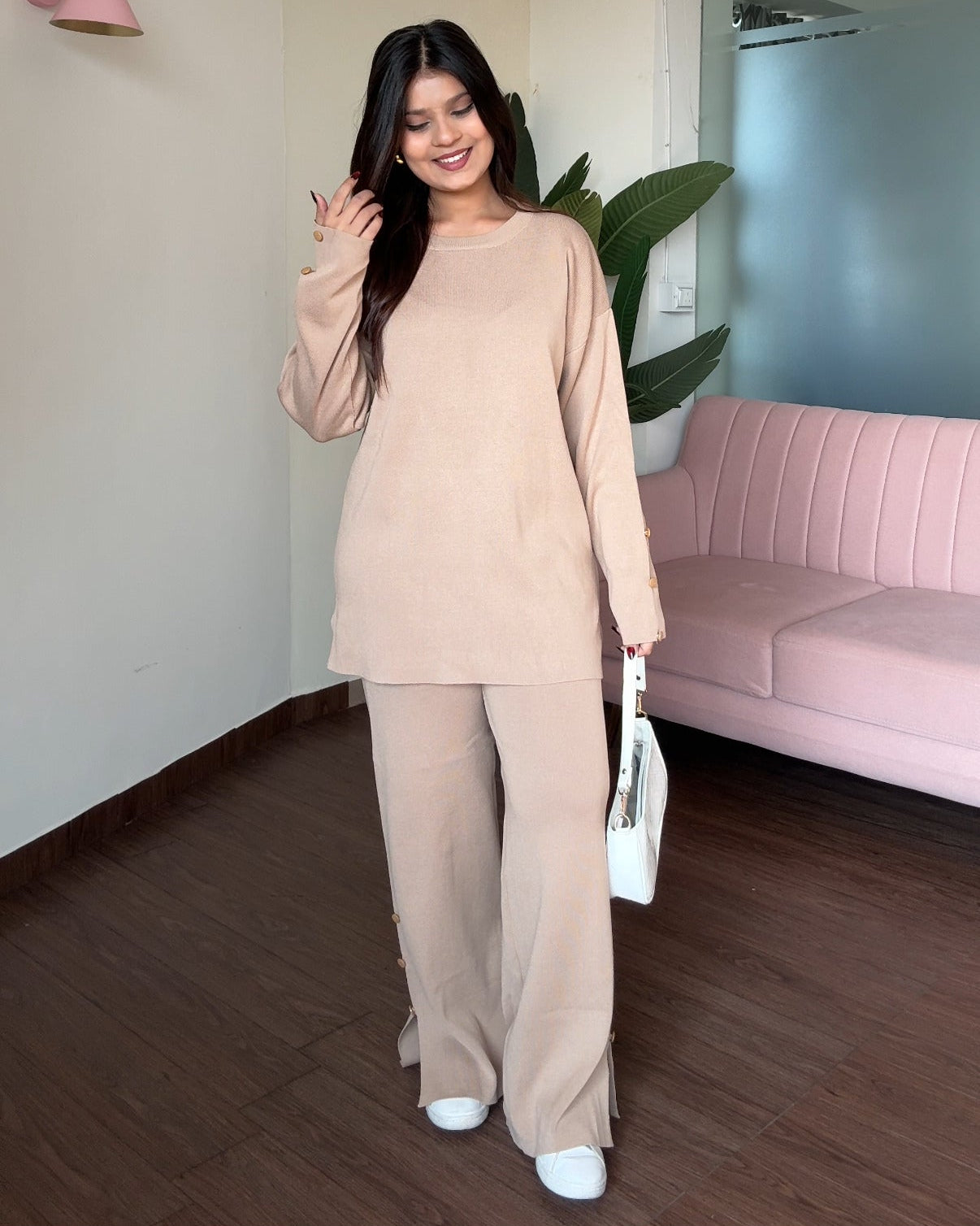 Solid Button Detailing Relaxed Fit Co-ord Set