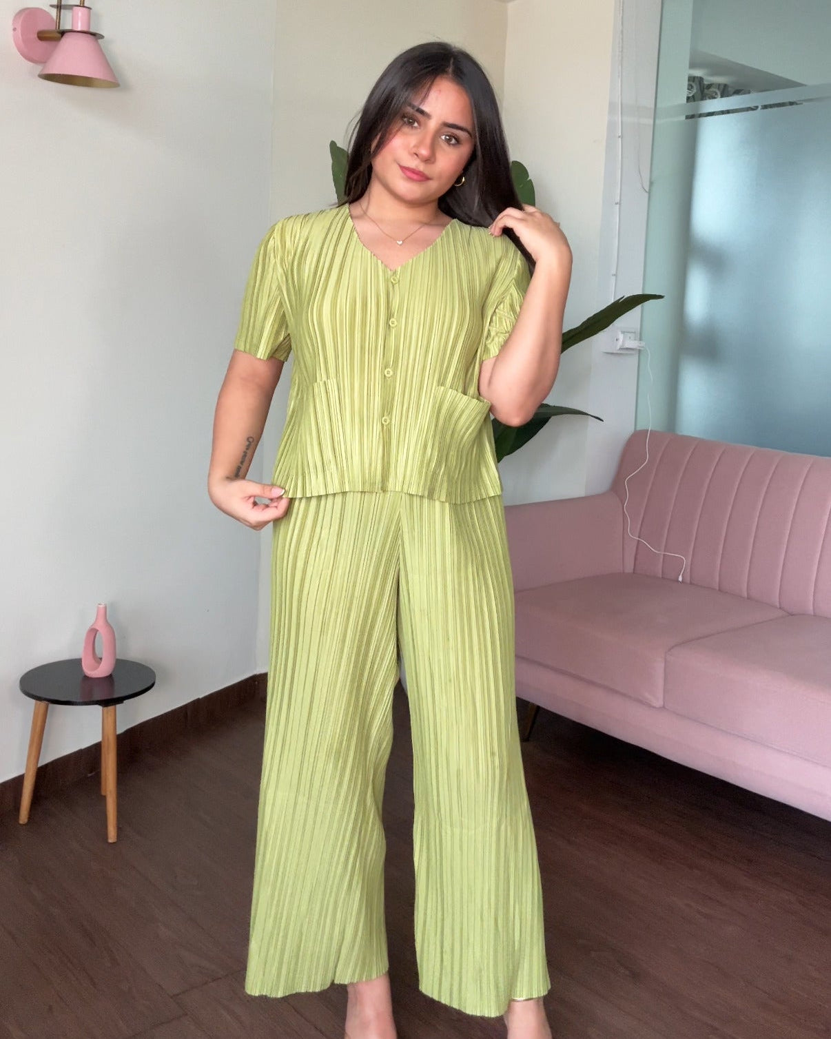 Half Sleeve Wrinkle Magic Fabric Co-ord Set