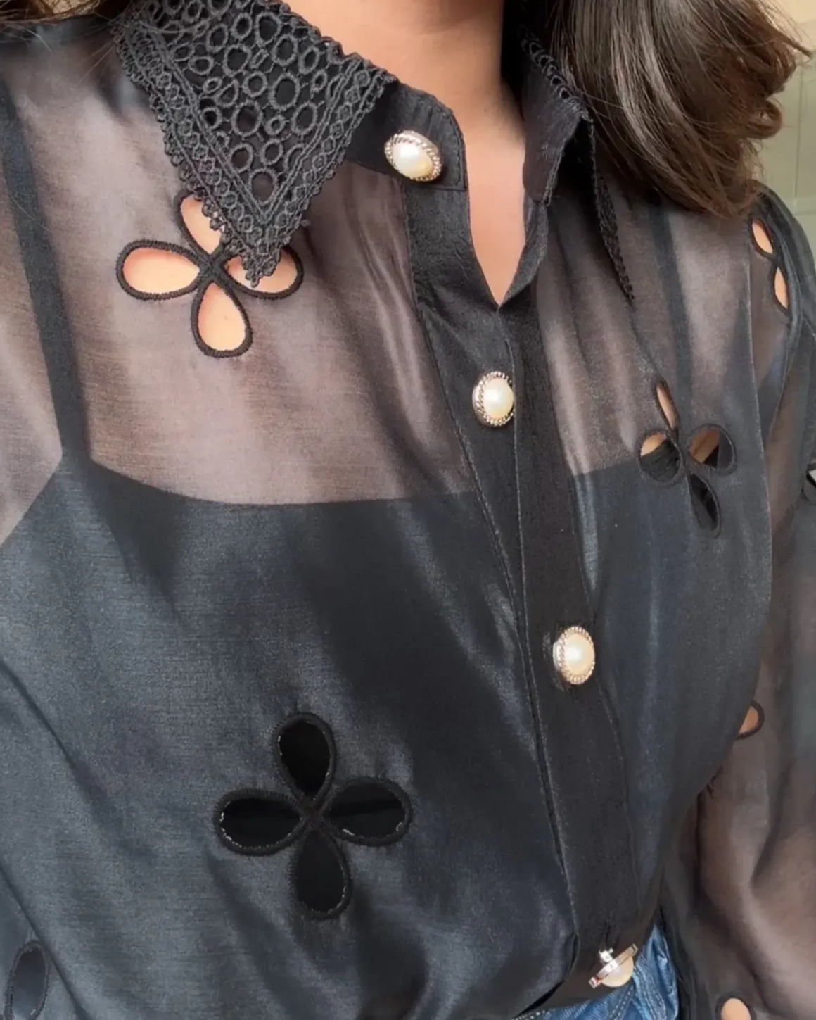 Organza Sheer Cut Out Top With Cami Top