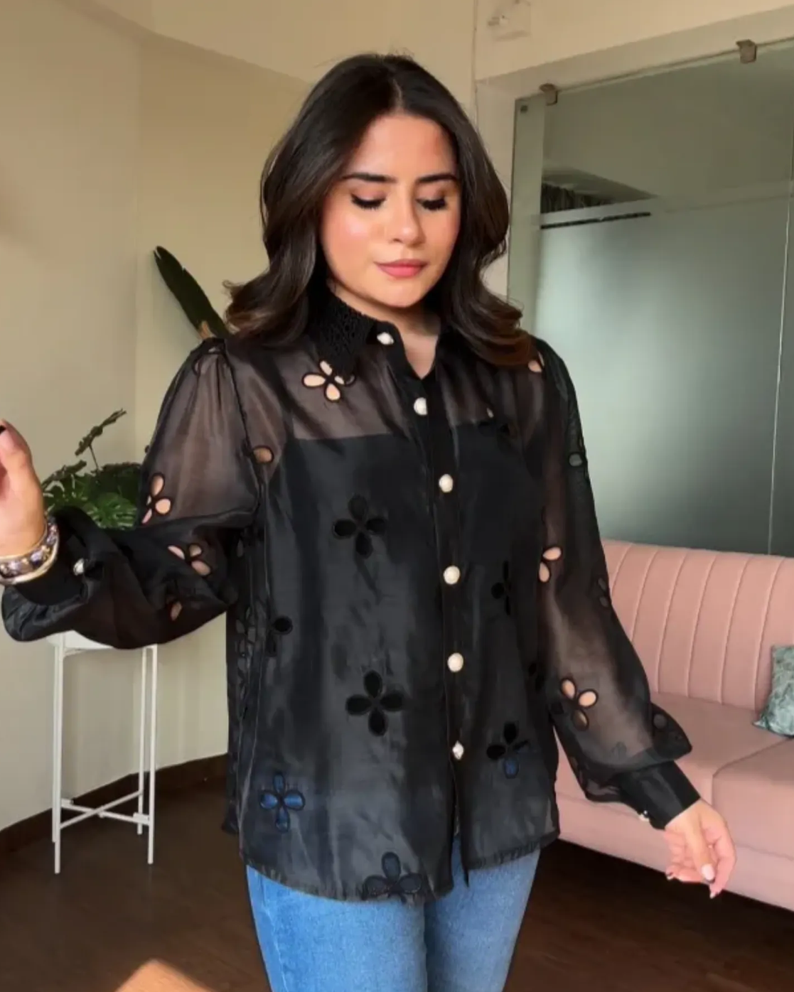 Organza Sheer Cut Out Top With Cami Top