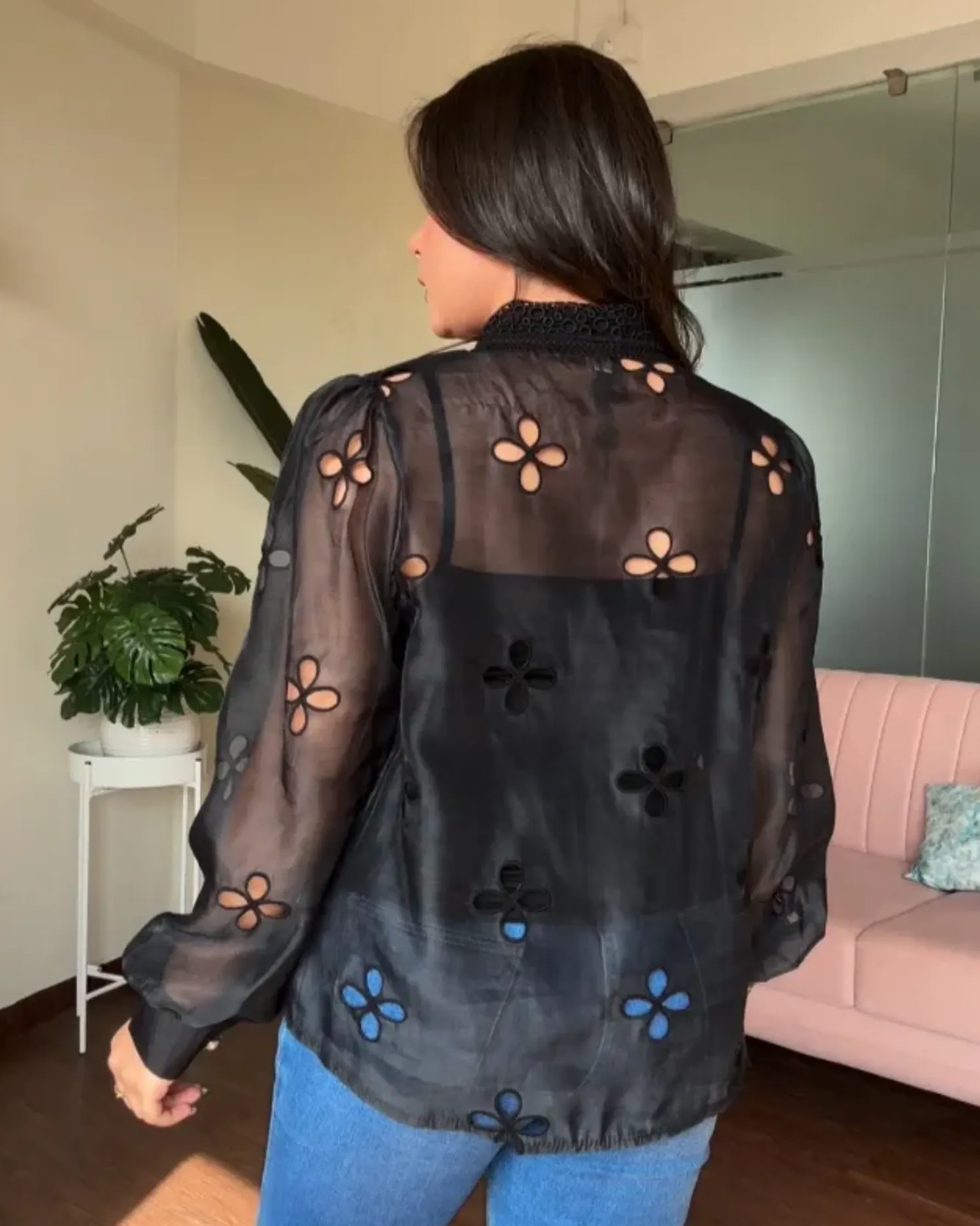 Organza Sheer Cut Out Top With Cami Top
