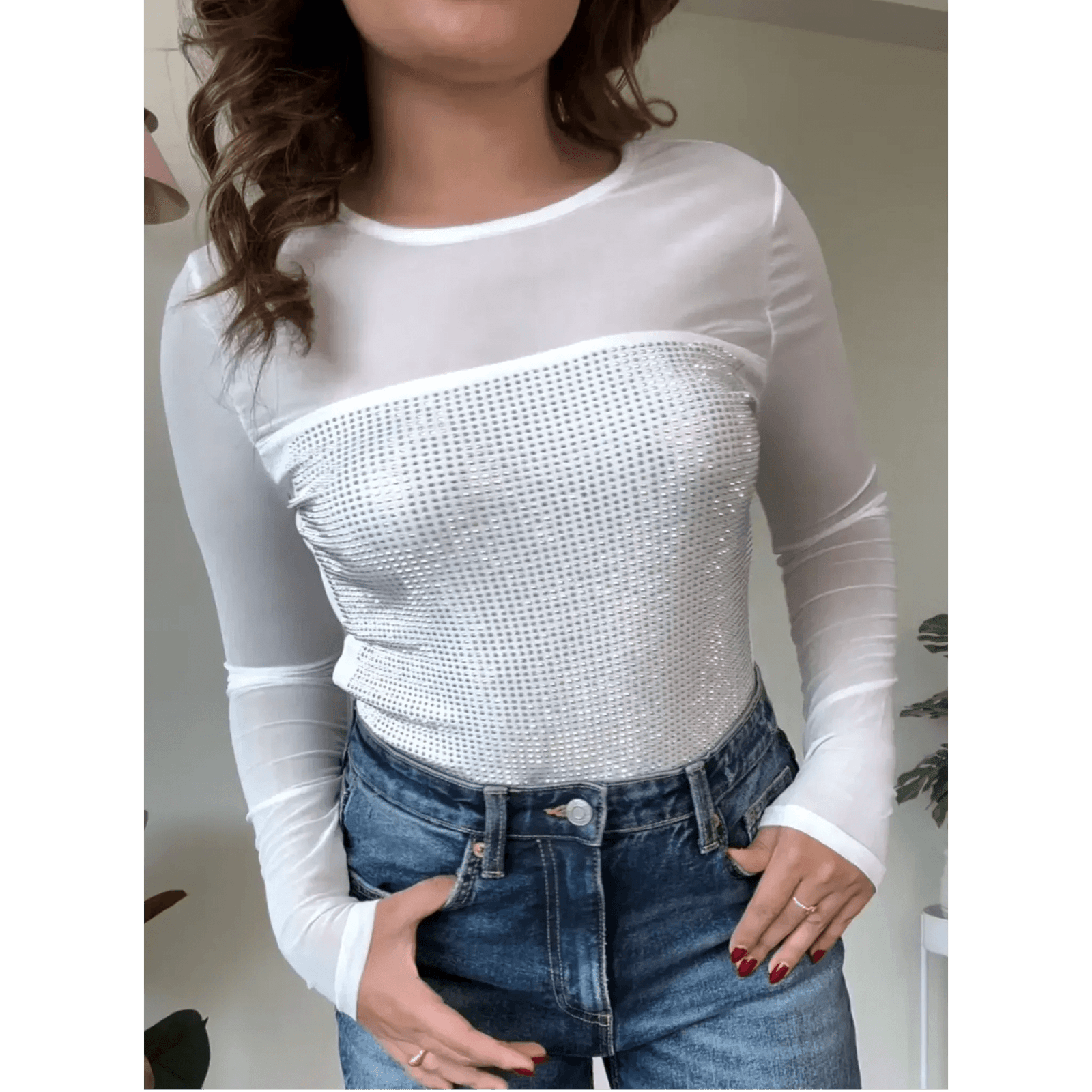 Mesh Rhinestone Top