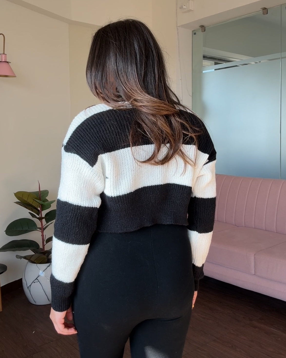 Stripped Crochet Woollen Cardigan Set