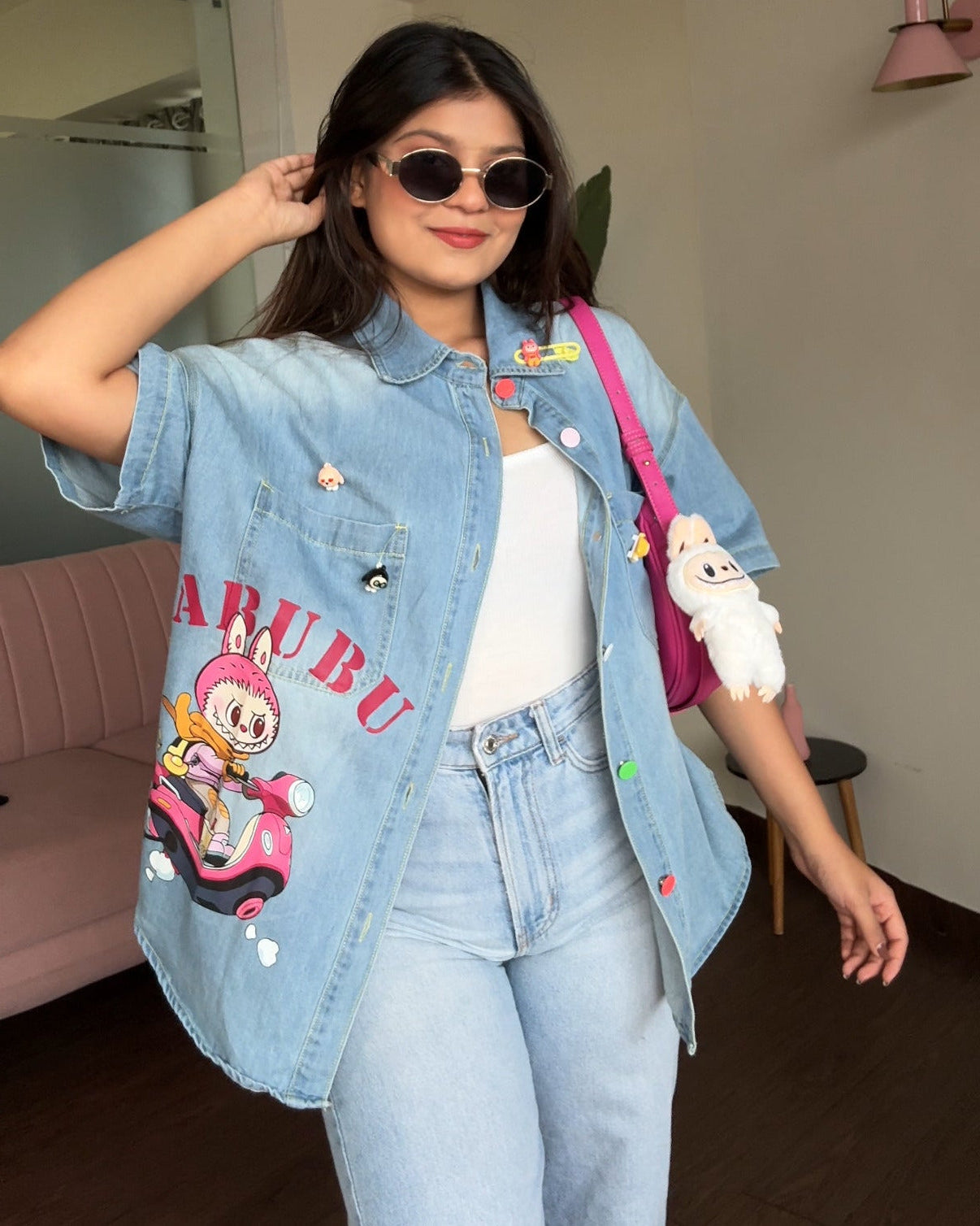 Labubu Inspired Denim Shirt