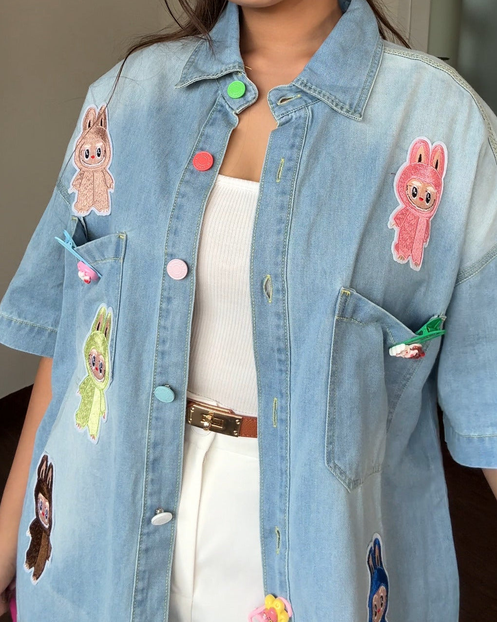Labubu Inspired Denim Shirt