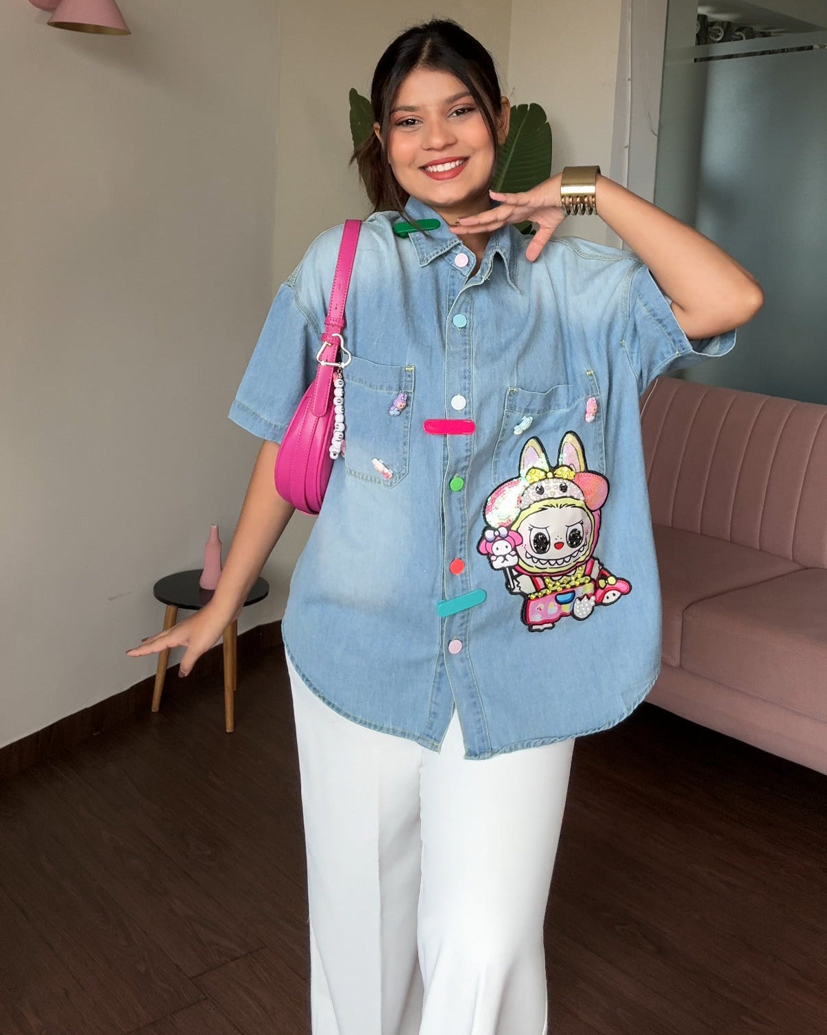 Labubu Inspired Denim Shirt