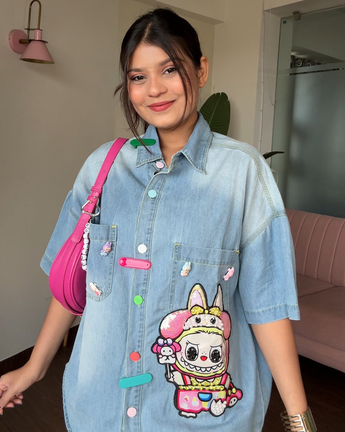 Labubu Inspired Denim Shirt