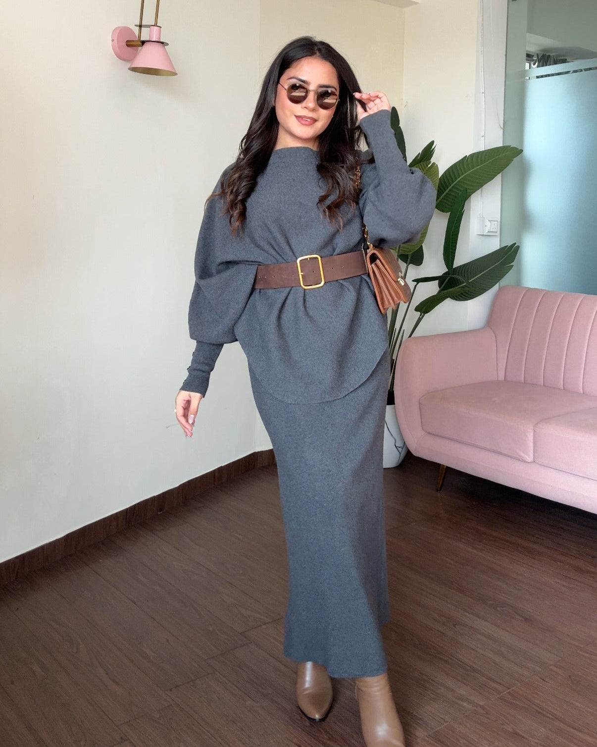 3 Piece Baggy Knitted Winter Co-ord With Belt