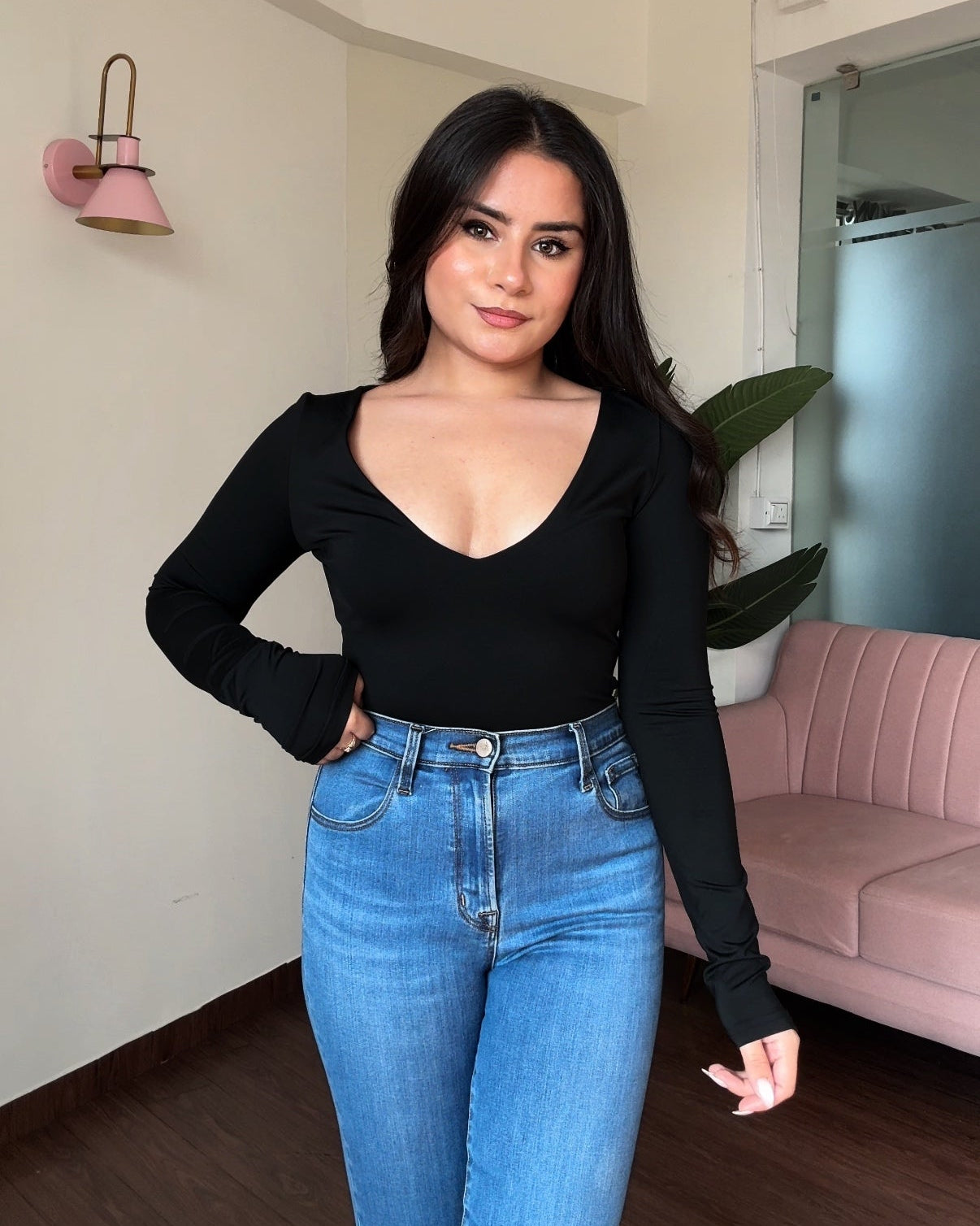 V Neck Double Layered Snatching Bodysuit