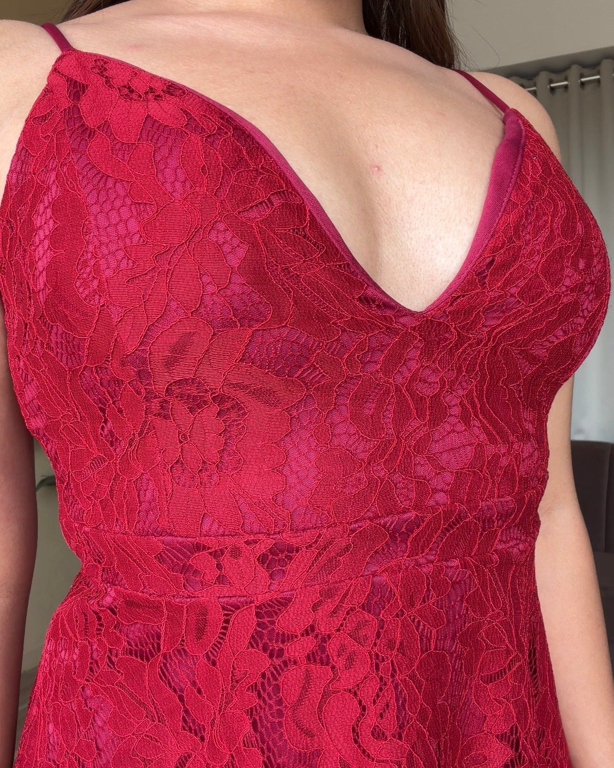 Back Tie Up Lace Detailing Padded Mini Dress