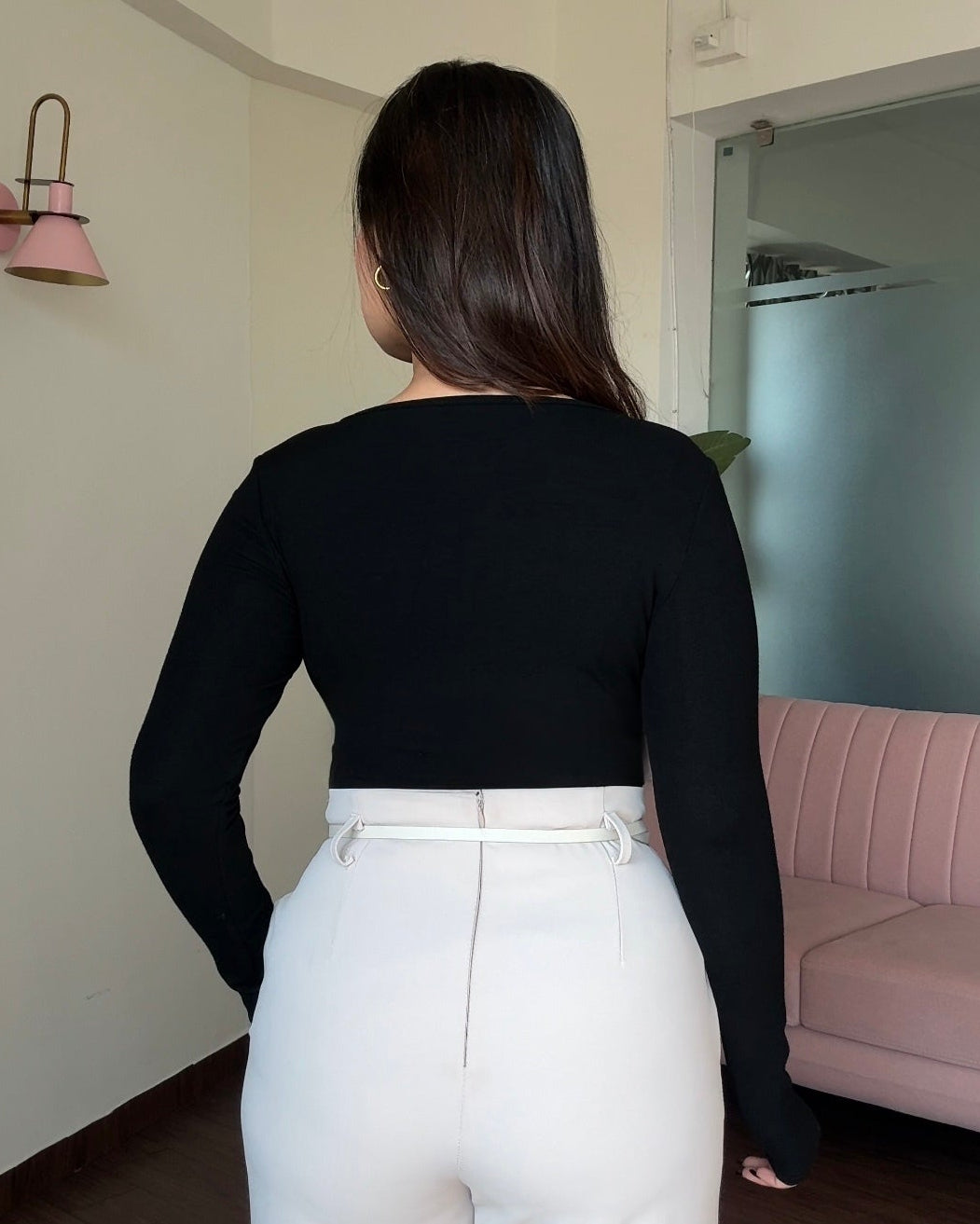 Neck Cut Out Golden Detailing Full Sleeve Top