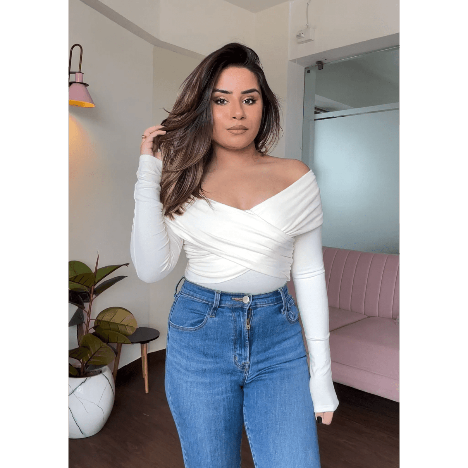 Criss Cross Off Shoulder Full Sleeves Top