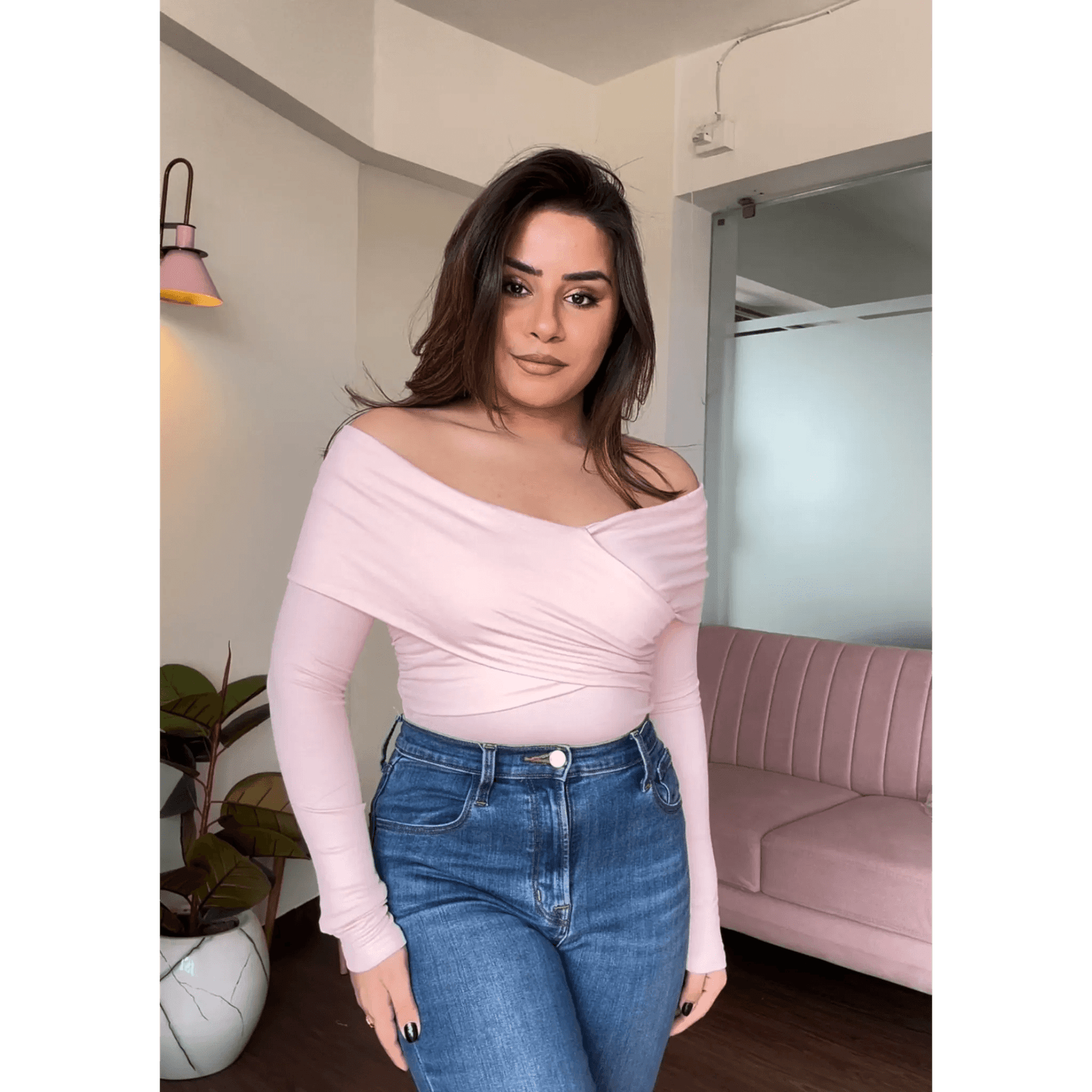 Criss Cross Off Shoulder Full Sleeves Top
