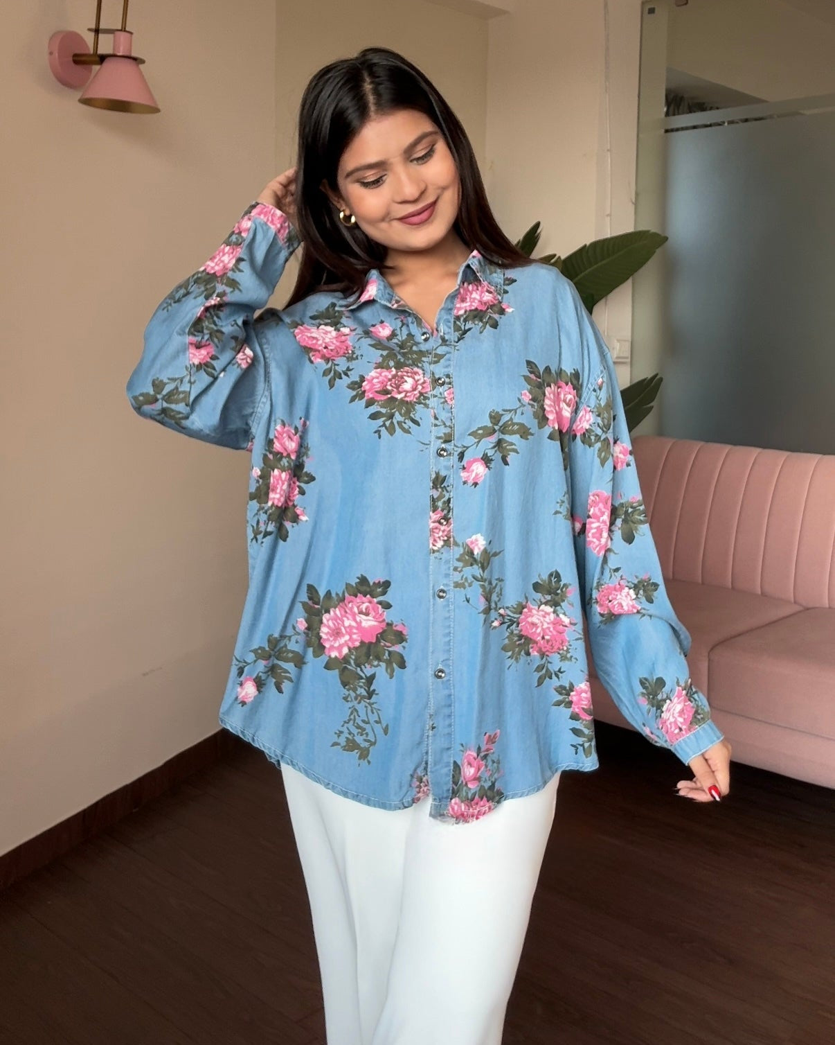 Floral Printed Denim Shirt