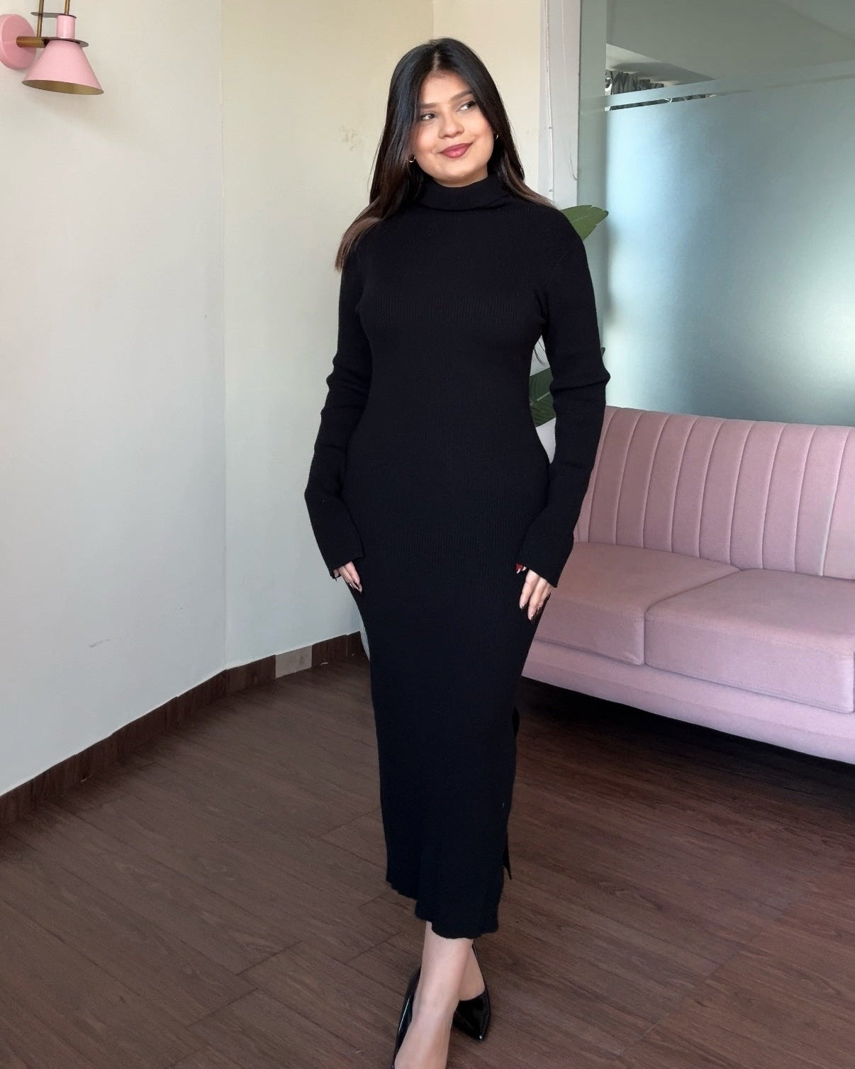 Basic Black Turtleneck Midi Dress