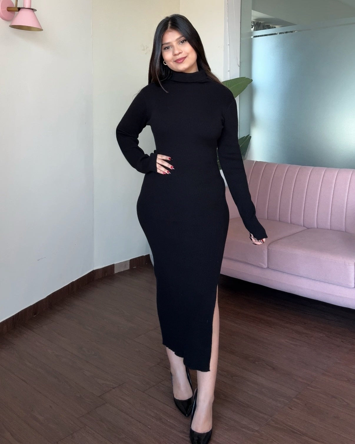 Basic Black Turtleneck Midi Dress