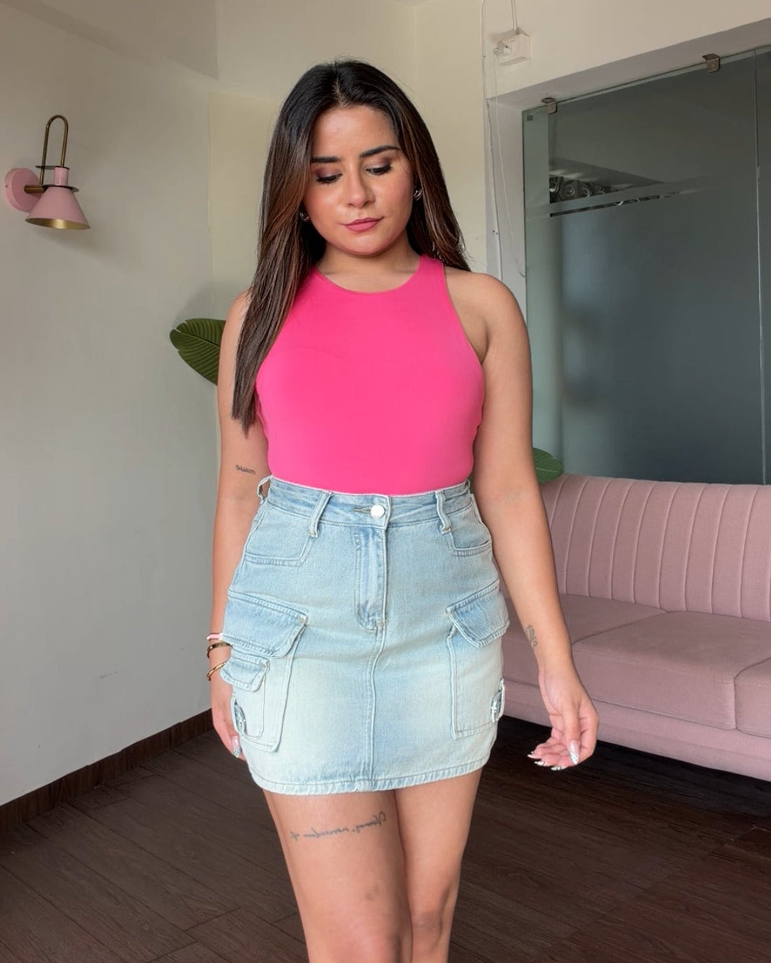 Fade Detailing Denim Cargo Skirt